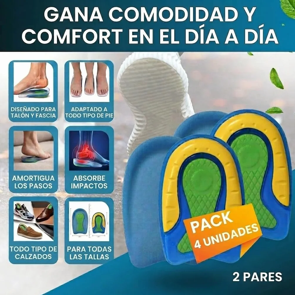 Plantillas de Silicona para Fascitis Plantar y Espolón Calcaneo - Taloneras de Gel Unisex Pack de 4