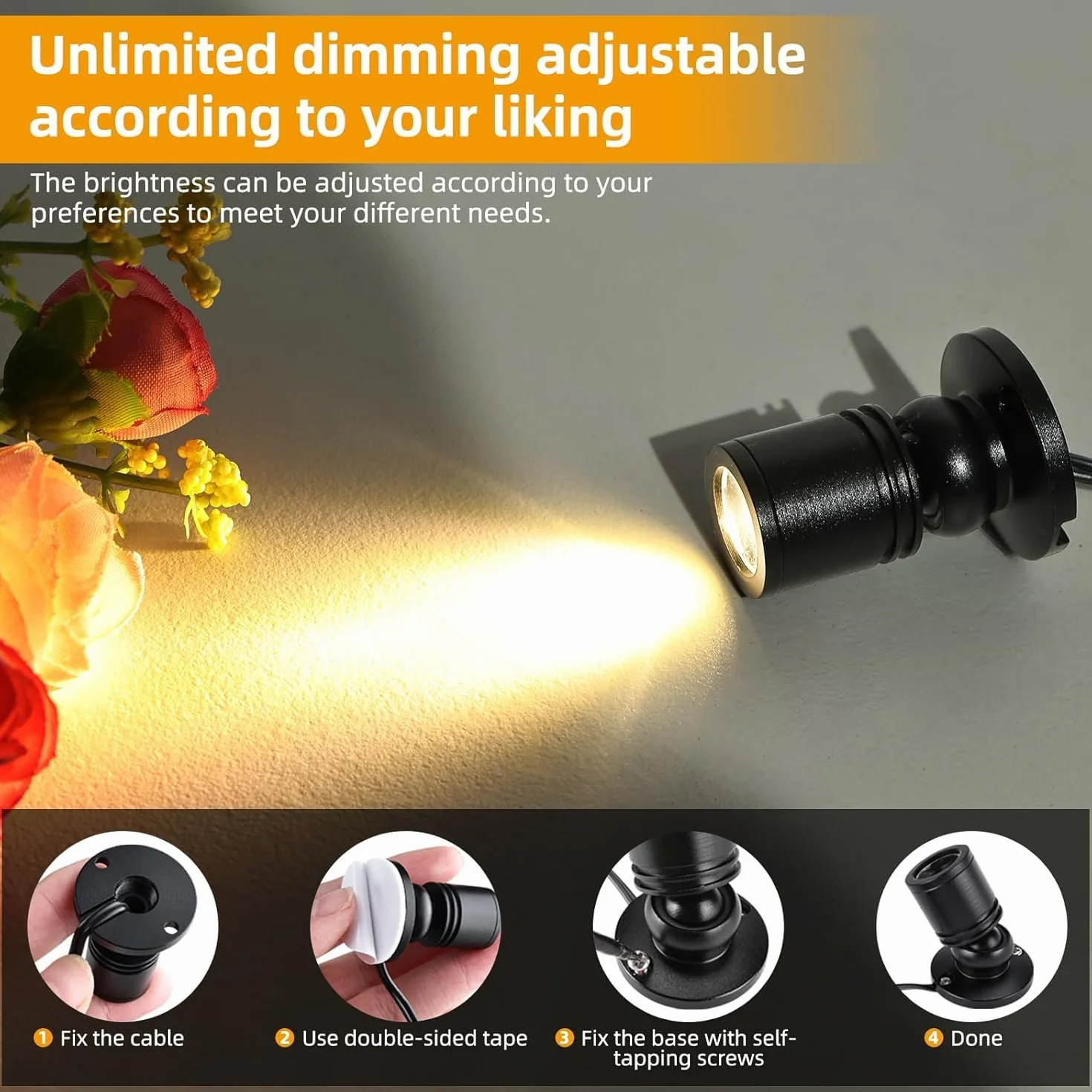 Mini focos LED USB 3000K blanca cálida rotativo 360° para escaparate hogar decoración joyas pintura vitrinas 8 piezas
