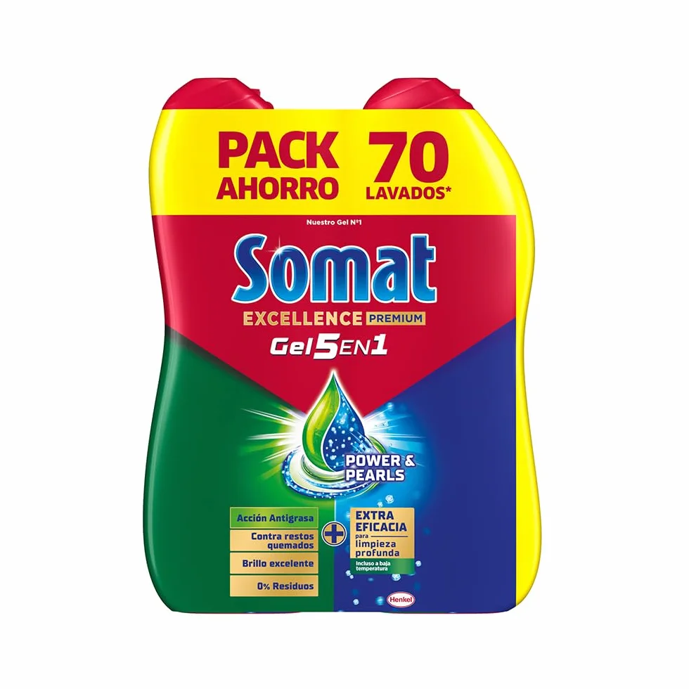 Somat Excellence Gel Anti-Grasa 70 lavados, detergente lavavajillas desengrasante líquido