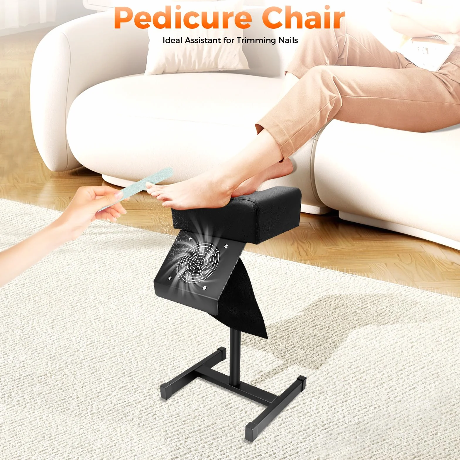 Taburete de pedicura móvil con aspiración, altura ajustable, reposapiés negro para salón de uñas