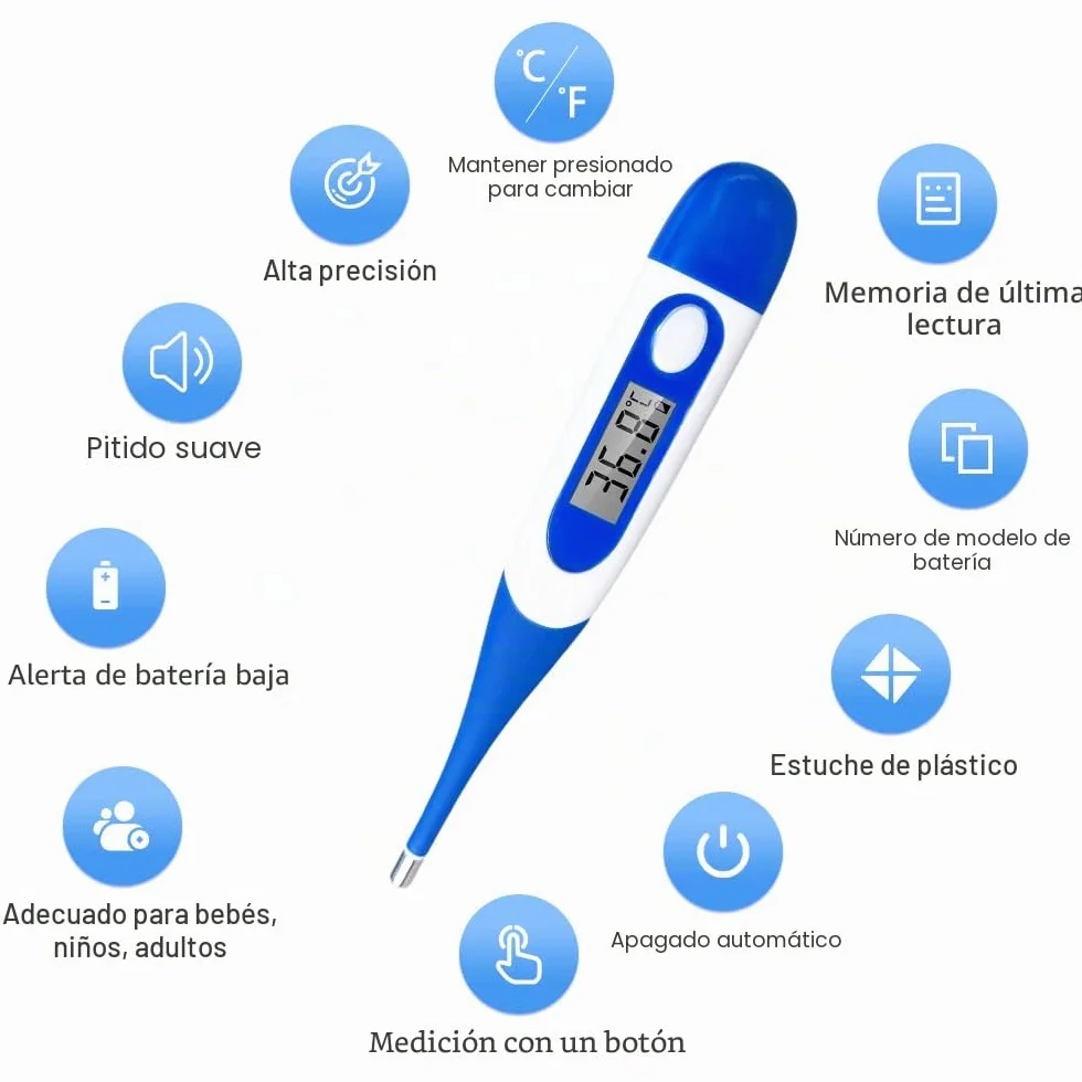 Berrcom Termómetro Digital Flexible Bucal y Antebraquial Impermeable con Alarma de Fiebre