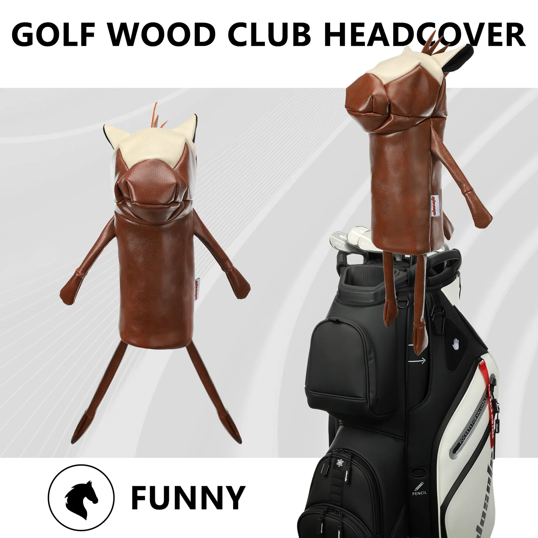 Funda para cabeza de conductor de golf para conductores de 460 cc, divertida cubierta de palo de golf de caballo, cubierta de cabeza de madera sintética con forro de felpa suave, cubierta