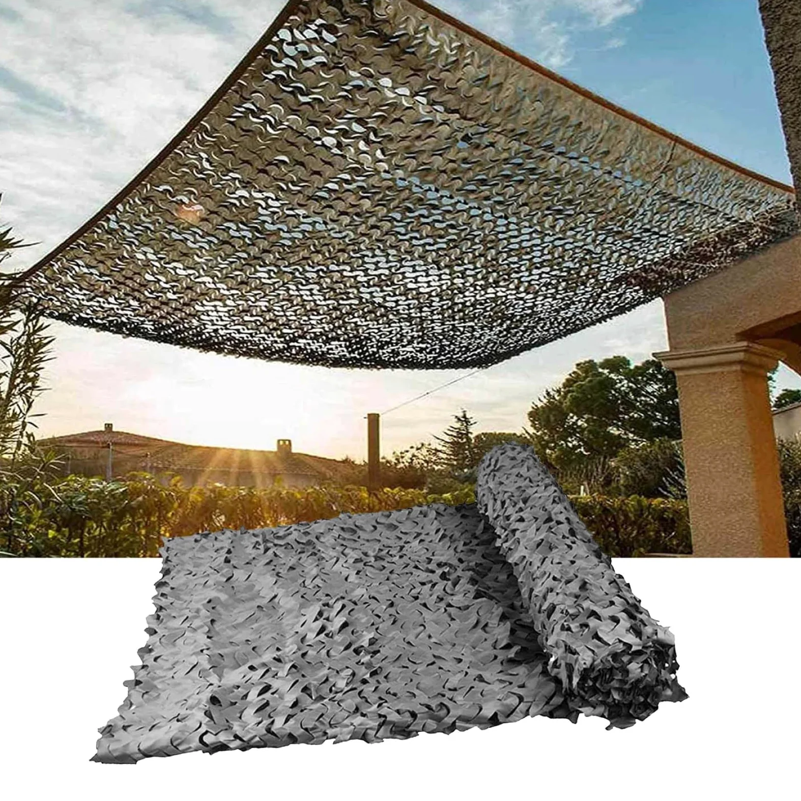 Red de camuflaje,malla de camuflaje gris, red de camuflaje portátil, toldo, caza, tiro, observación de animales, patio, invernadero, escena del juego, tamaño personalizable,Grey-5x6m(16.4x19.7ft)