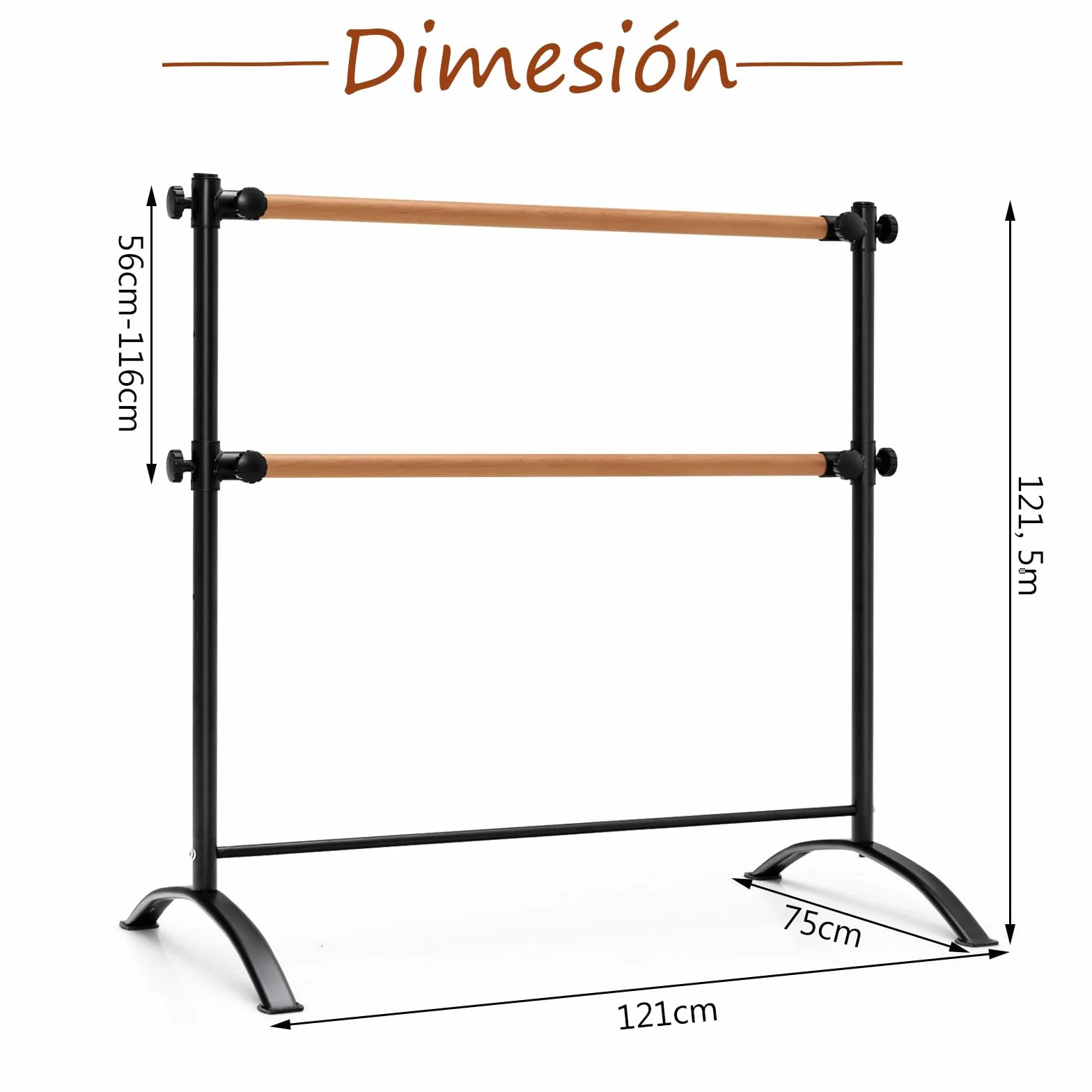 GOPLUS Barras de Ballet Portátil de 122 CM, Barra de Baile Independiente con Alturas Ajustables de 4 Posiciones, 2 Barras de Madera Maciza, Marco de Metal Resistente, Doble Barra de Ballet