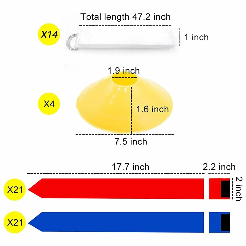 TOBEOME Juego de banderas de fútbol – Cinturón de 14 piezas con 42 banderas (21 banderas rojas y 21 azules) sin contacto, cinturón de bandera de partido