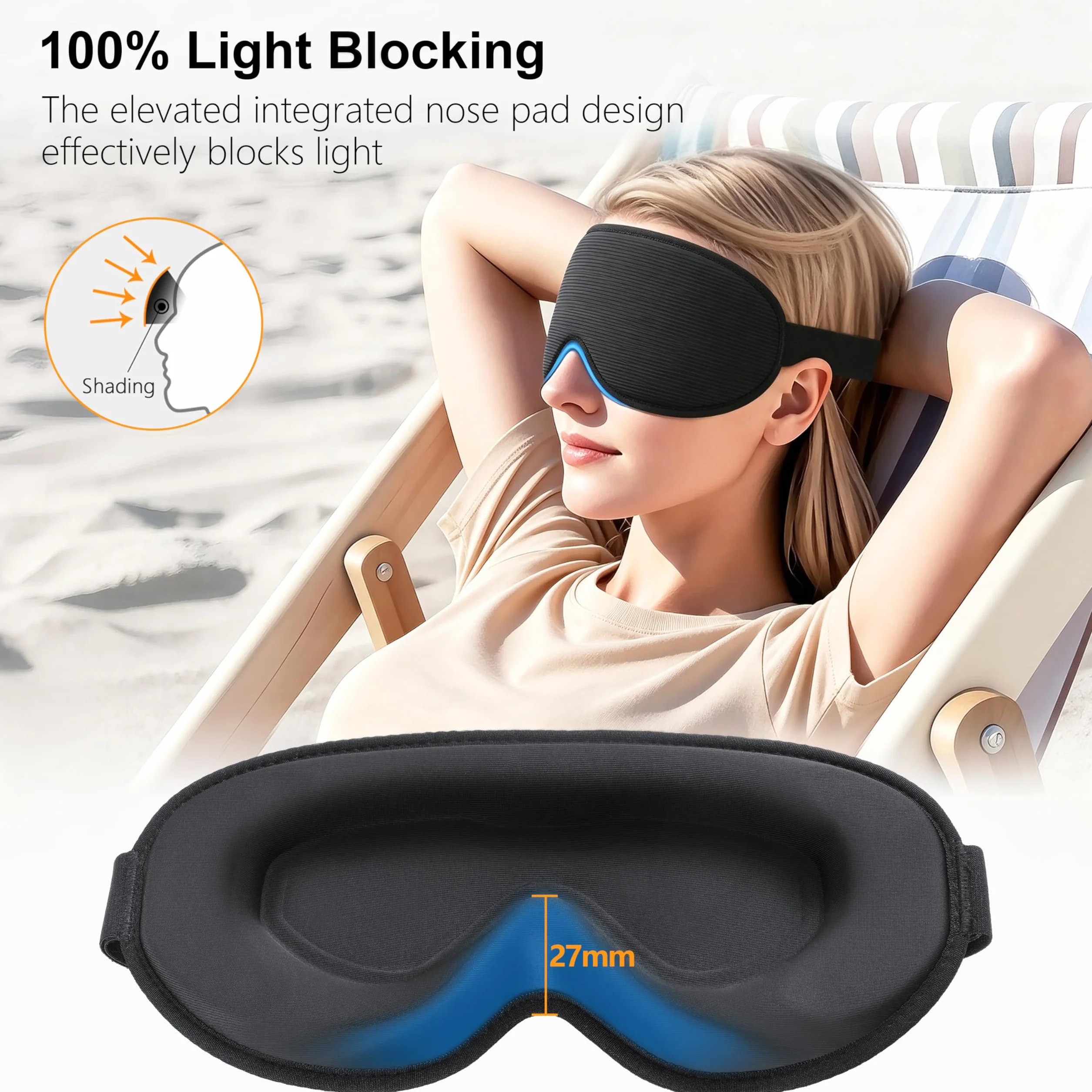 Gritin Antifaz para Dormir, Máscara de Dormir sin Presión Ocular, Correa Ajustable y Tapones, Ultrasuave para Viajar