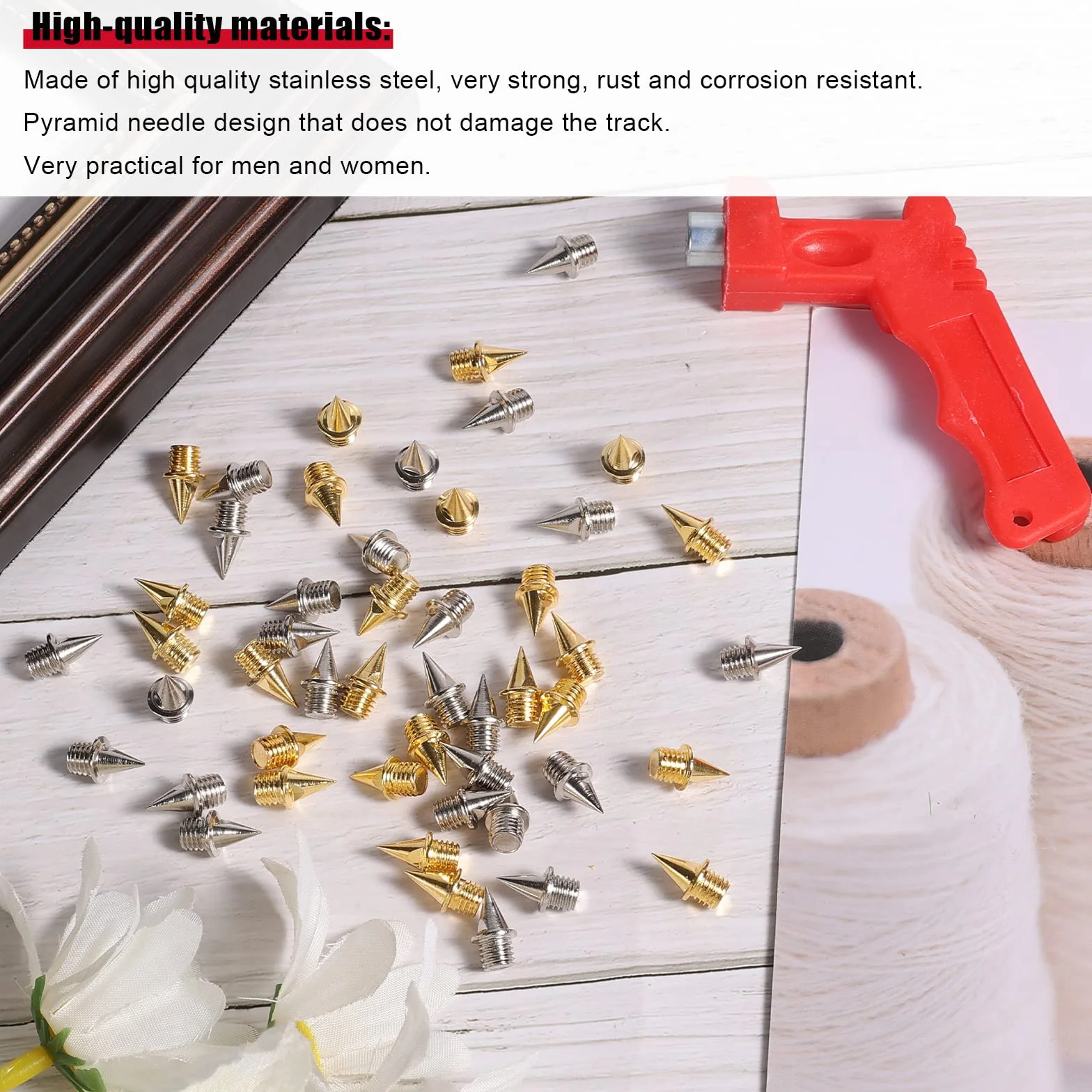 AIEX 50 Piezas Reemplazo de Clavos Atletismo 6mm con Llave de Clavos, Acero Resistente Clavos para Zapatos de Pista Piramide Track Spikes para Zapatos Deportivos Salto Largo Correr Senderismo
