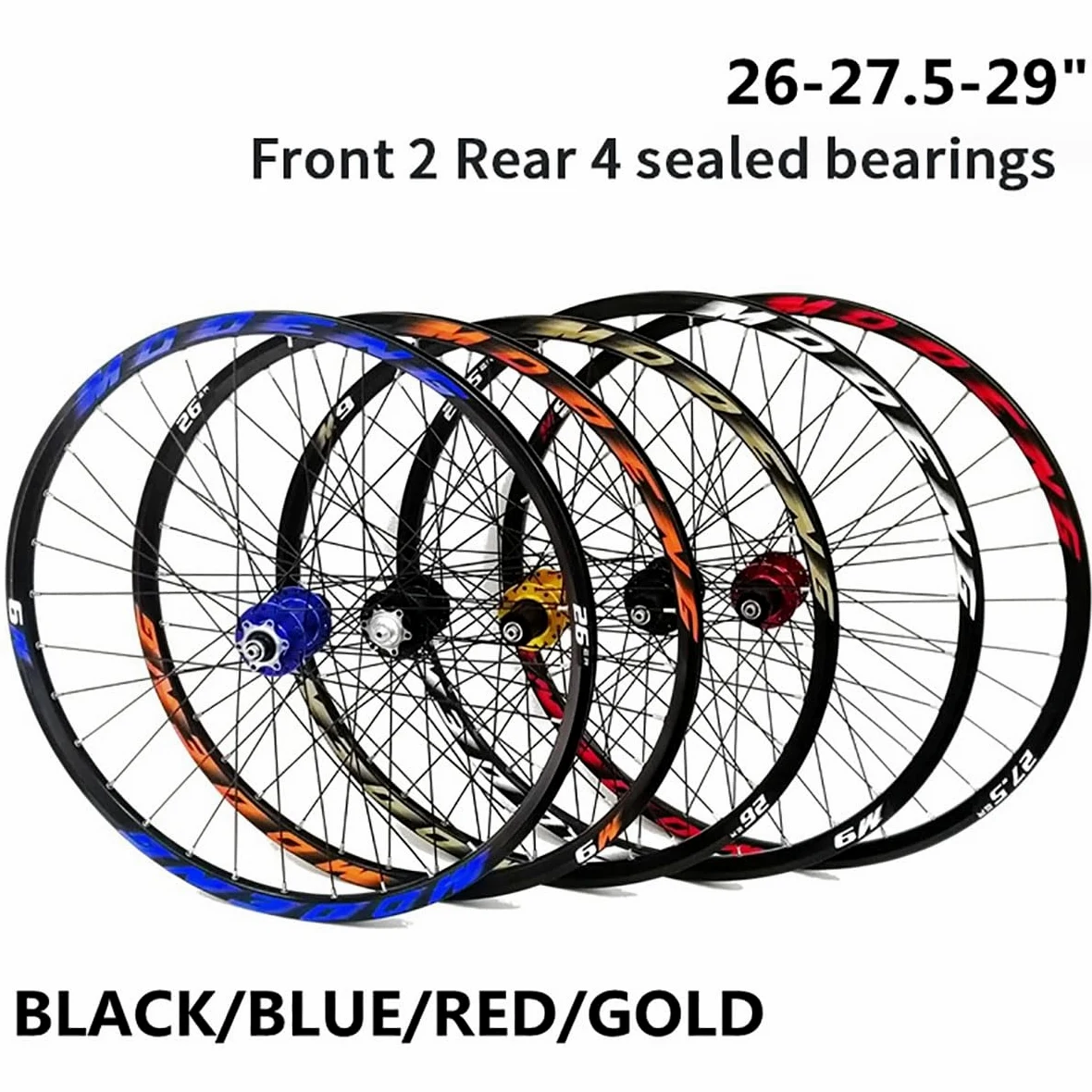 Juego De Ruedas Para Bicicleta De Montaña 26 27.5 29 Pulgadas Liberación Rápida | Freno Disco Llanta 32H Ruedas Delanteras Traseras Para Cassette 8-11 Velocidades(Gold,27.5in)
