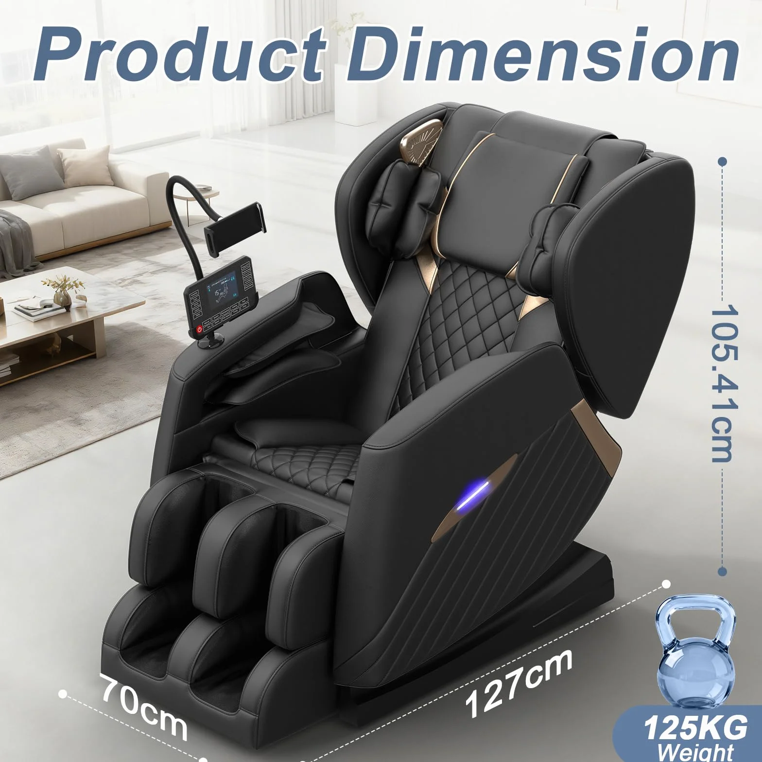 Sillón de Masaje de Cuerpo Completo con Gravedad Cero, 16 Puntos de Masaje, 8 Airbags, Calefacción Lumbar y Bluetooth