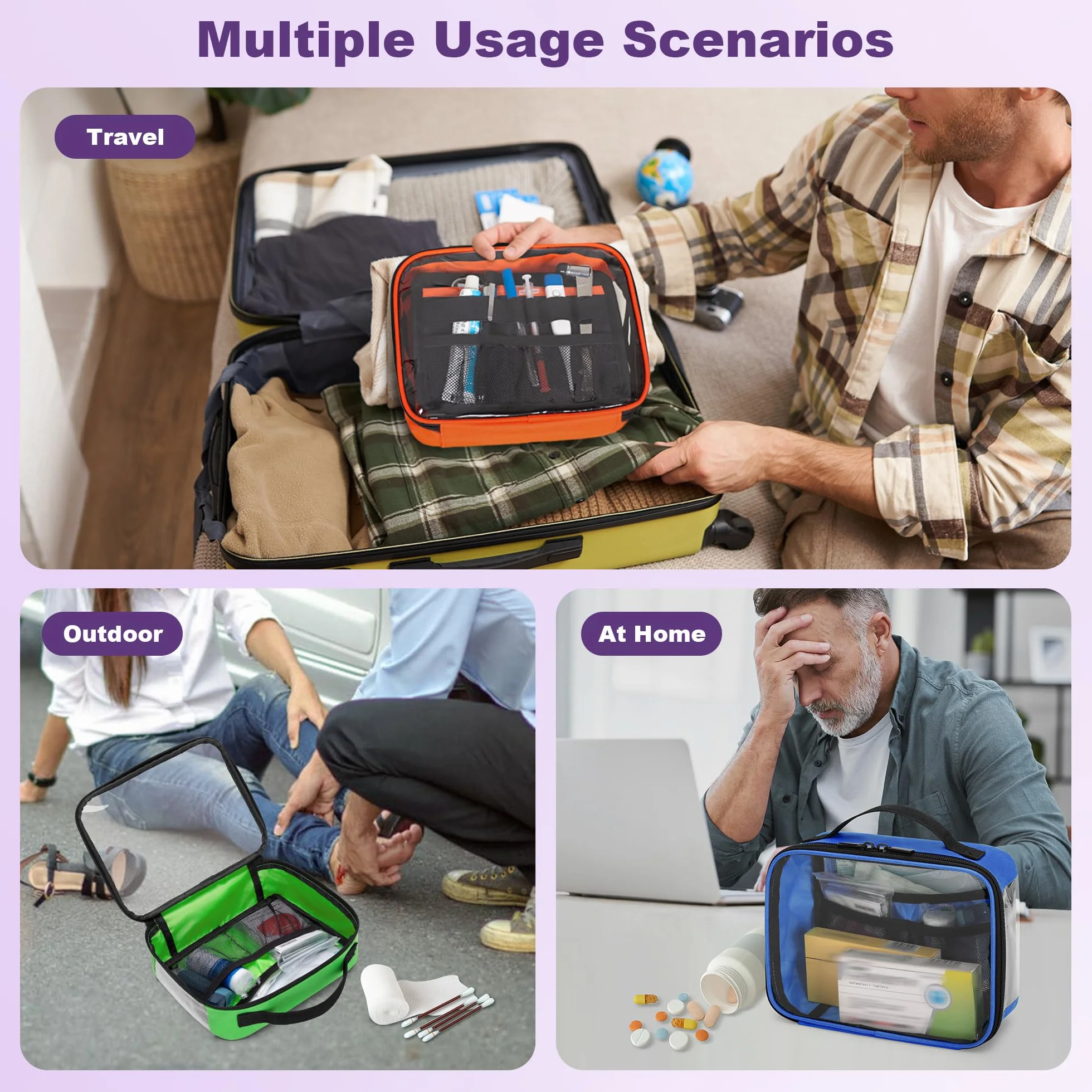 Trunab 4 kits de primeros auxilios vacíos, fundas transparentes con cremallera para organizar medicamentos