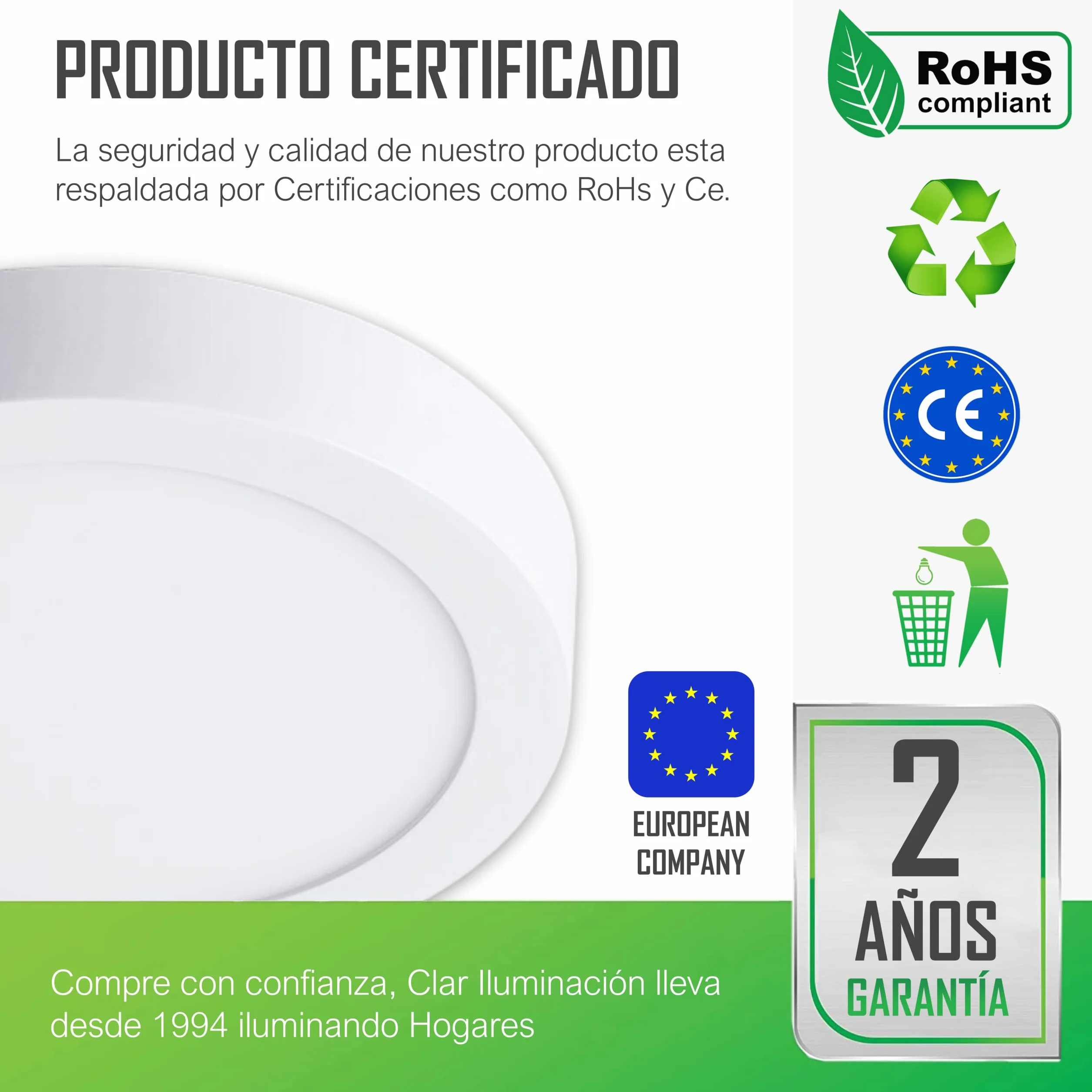 Plafón LED Techo Superficie 20W Blanco Cálido 3000K Pack 5