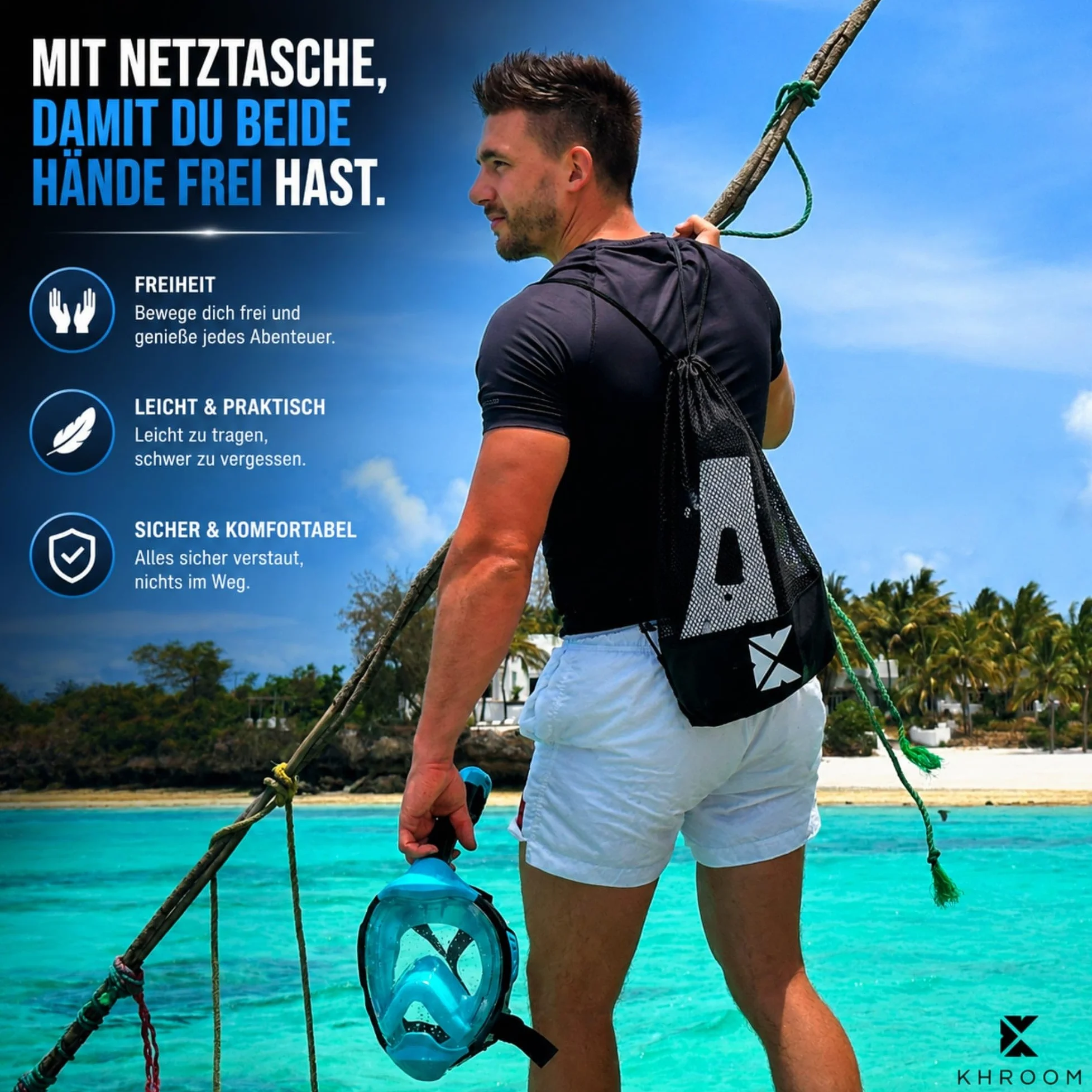Khroom Aletas Cortas Adultos / niños Talla 32-47 | Aletas de Snorkel Ajustables | Aletas de Natación Cortas para Snorkel / Buceo Negro (42-47)