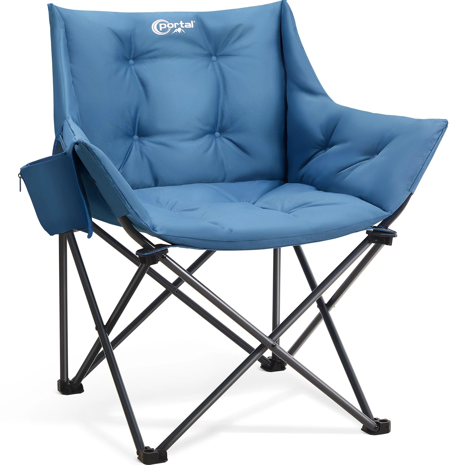 Portal Silla de camping plegable plegable para camping, muy suave, 150 kg, plegable, XXL, gruesa, acolchada, con reposabrazos, color azul