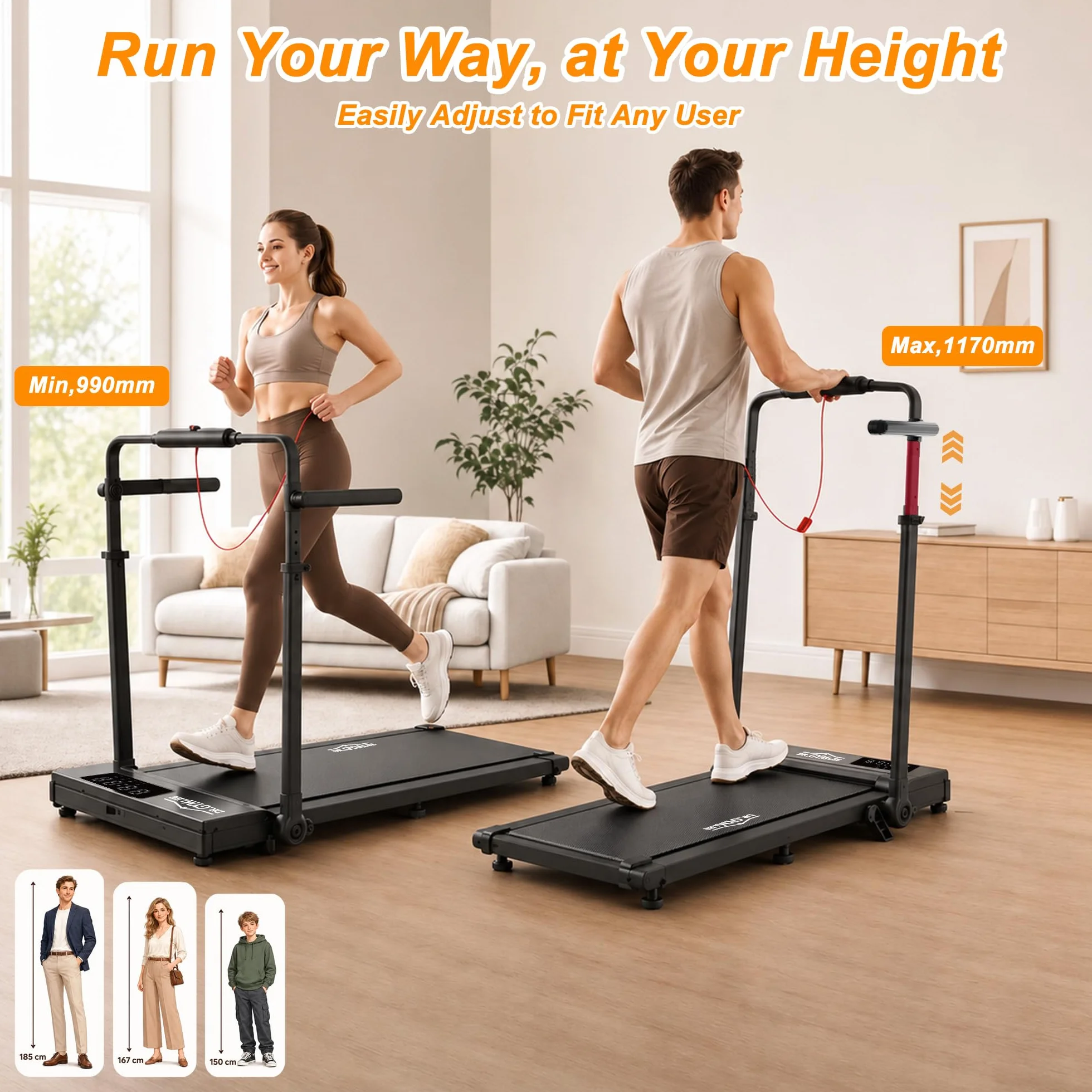 Walking Pad 3 en 1 con 7% Inclinación, Cinta Plegable Bajo Escritorio 1–12 km/h para Oficina en Casa, Manillar Ajustable y Mesa Extraíble, Motor Silencioso 2,5 HP