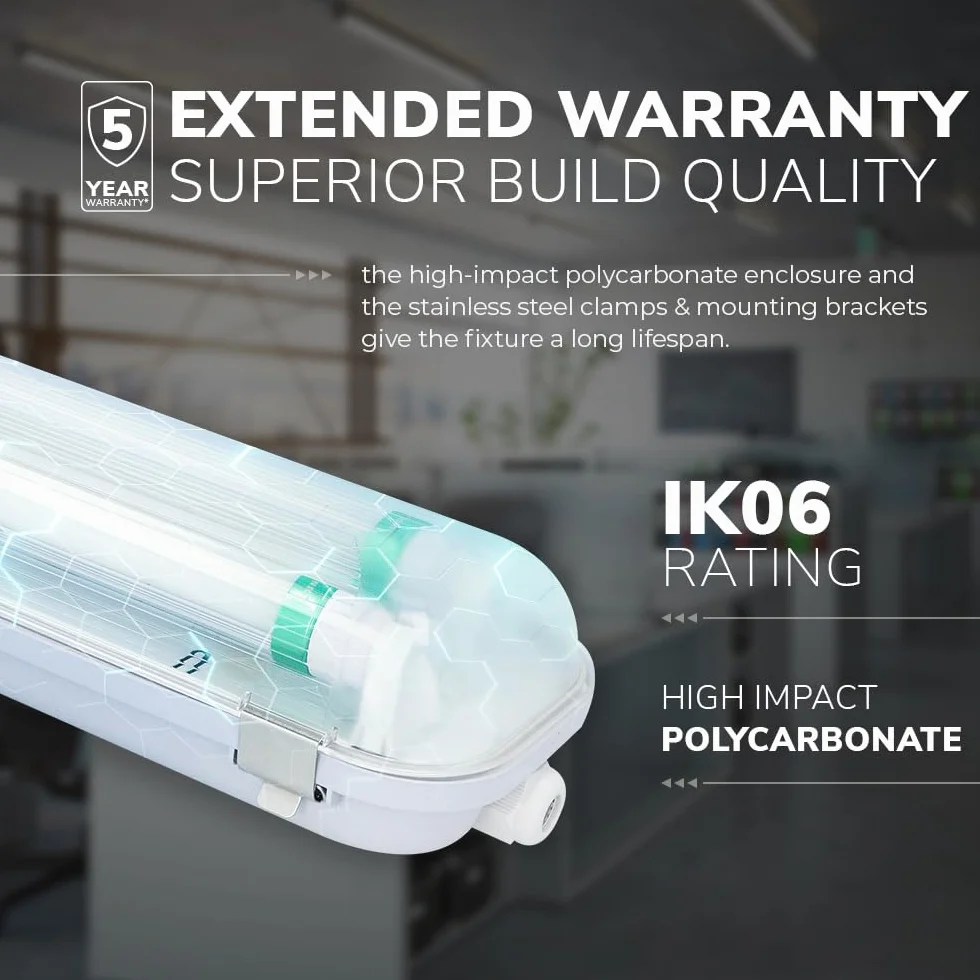 HOFTRONIC Lámpara LED T8 IP65 60 cm 6000K 9W 2880 lm 160 lm/W para ambientes húmedos
