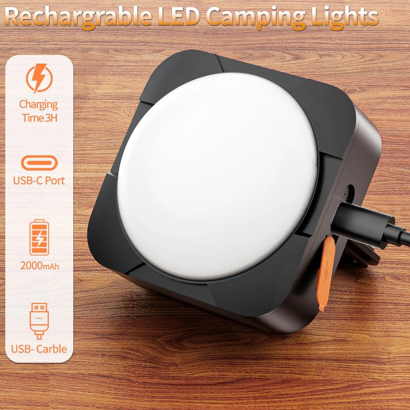 FLY2SKY de luces recargables para camping, 2 unidades, 2000 mAh, luces de tienda de campaña, linterna LED portátil, equipo de supervivencia, accesorios de camping para senderismo, mochileros, pesca