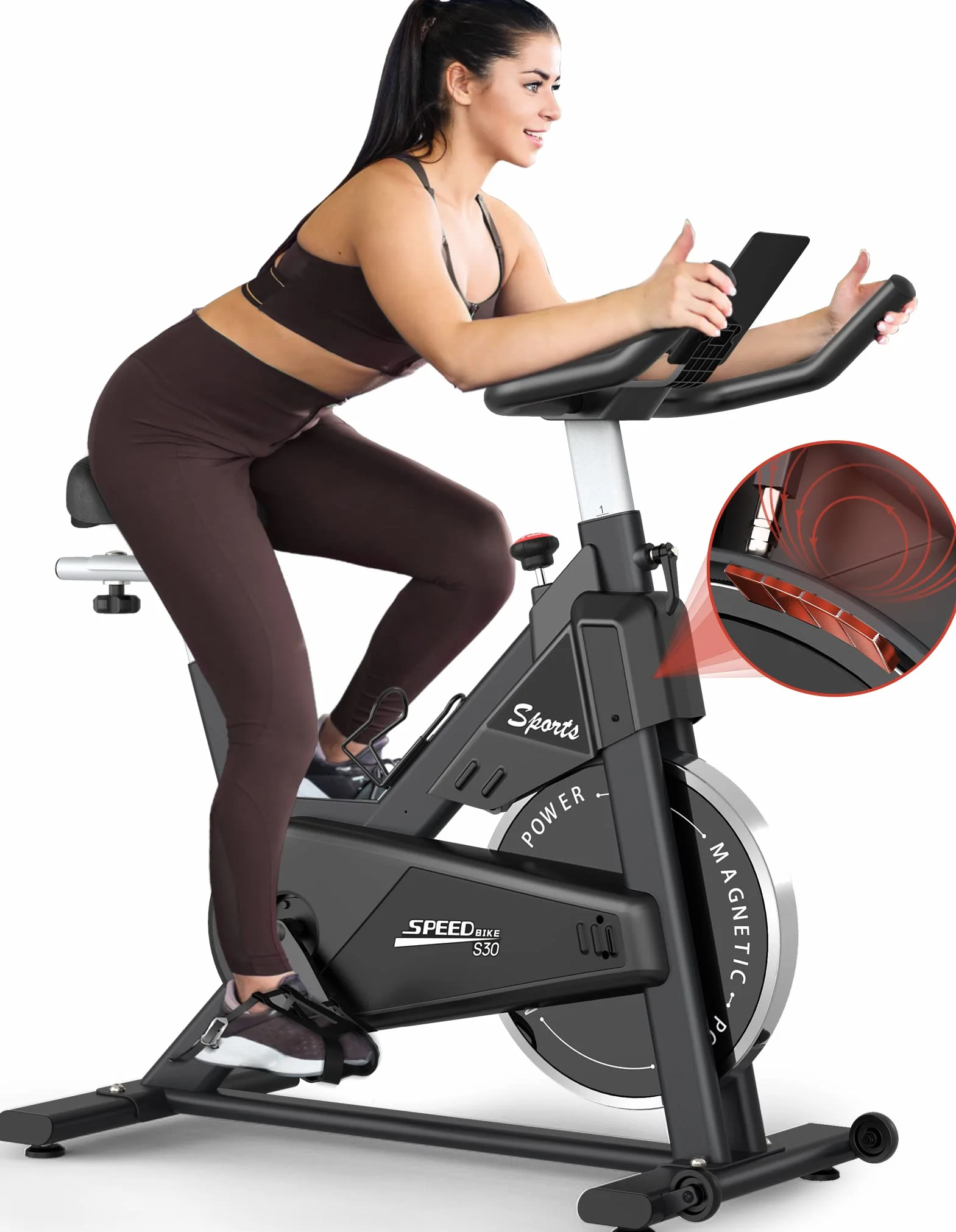 PASYOU Bicicleta Estática Magnética para Bici en Casa con Correa de Transmisión con Pantalla de RPM y Soporte para IPAD - Capacidad de Peso de 150 KG Negro