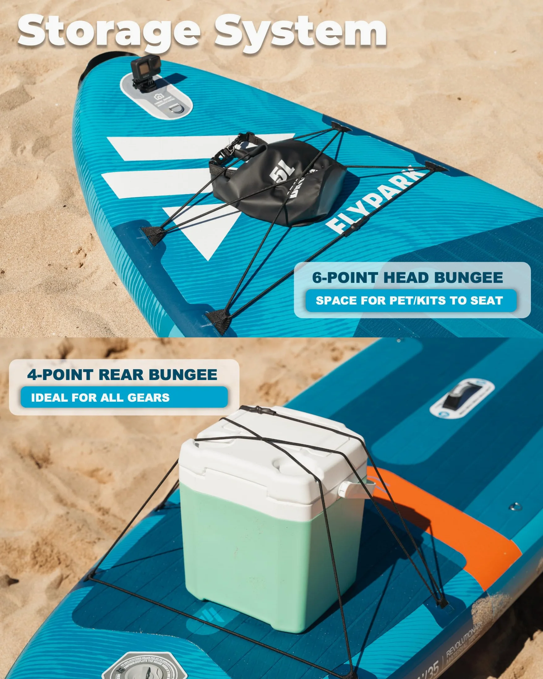 Flypark Tabla de Remo Inflable Estable de Pesca y Familia de 10 pies 8/11 x 35 Pulgadas, Tabla de Remo Inflable Extra Ancha, rodamiento de 430 Libras, Tabla de Remo de pie, Soporte de cámara, Correa