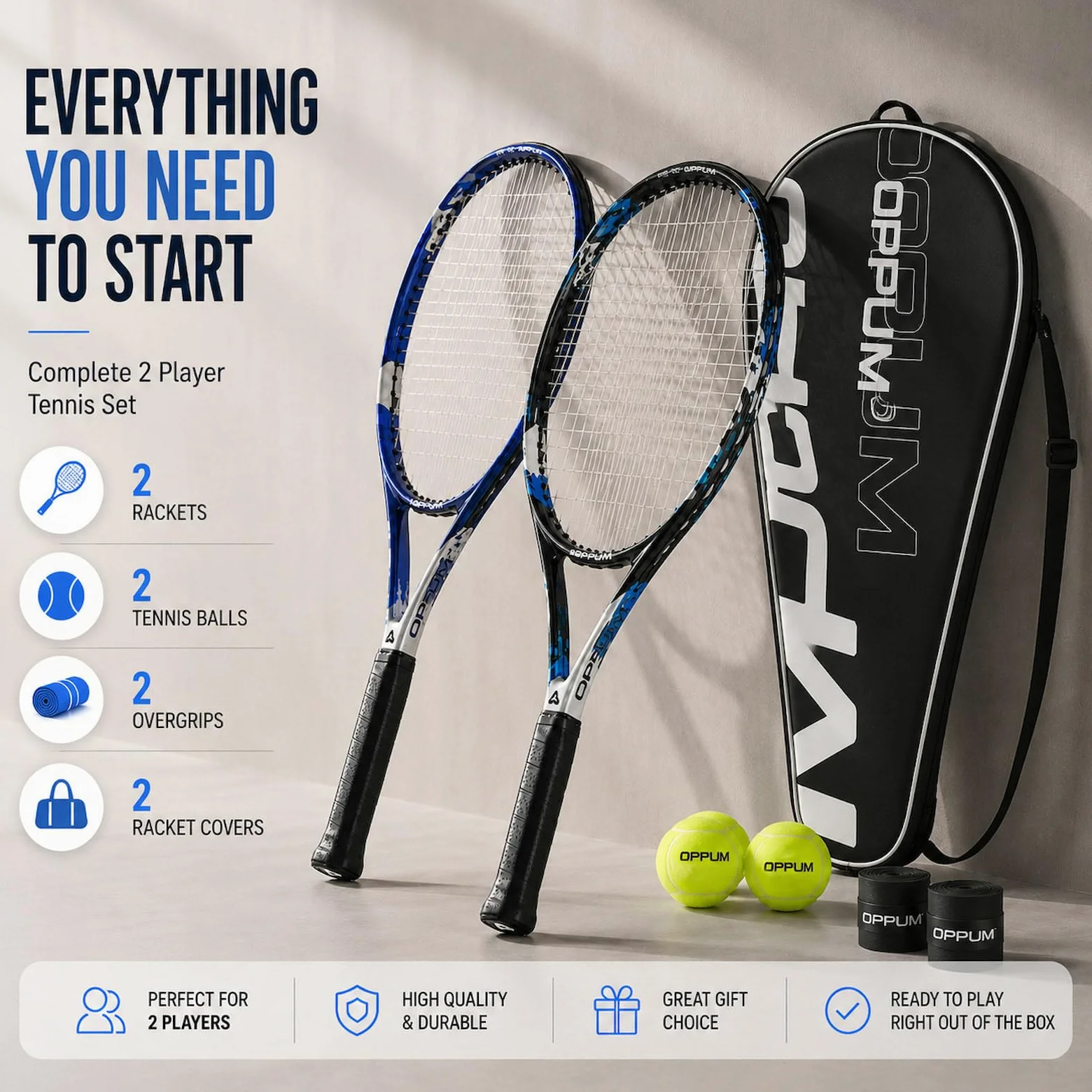 PRO-500 - Raquetas de tenis para adultos, paquete de 2 raquetas preencordadas para principiantes e intermedios con bolsa de transporte y 2 pelotas, cabeza de gran tamaño de 105 pulgadas