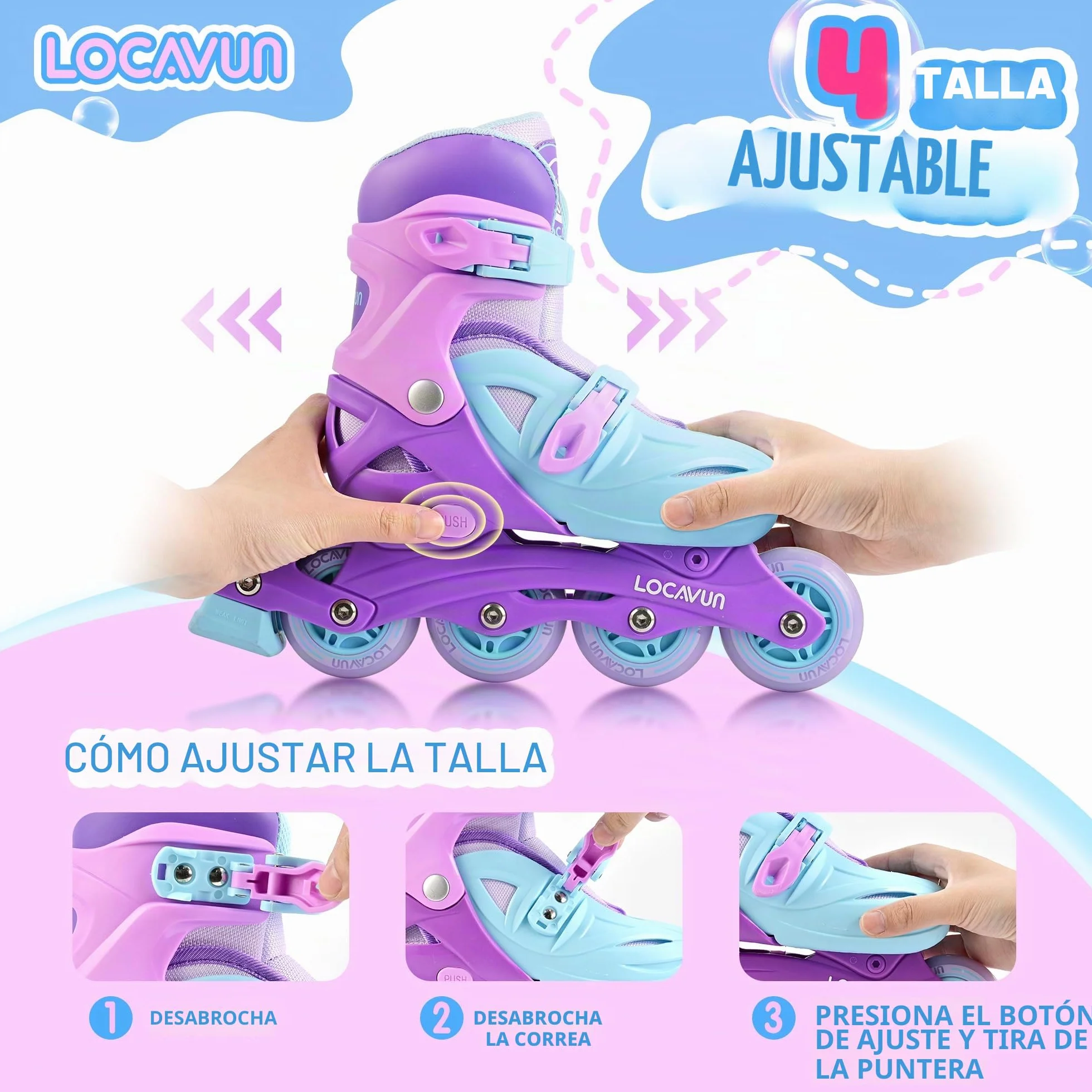 Patines en línea Ajustables 4 Tamaños Ruedas PU 82A para Niños Interior Exterior