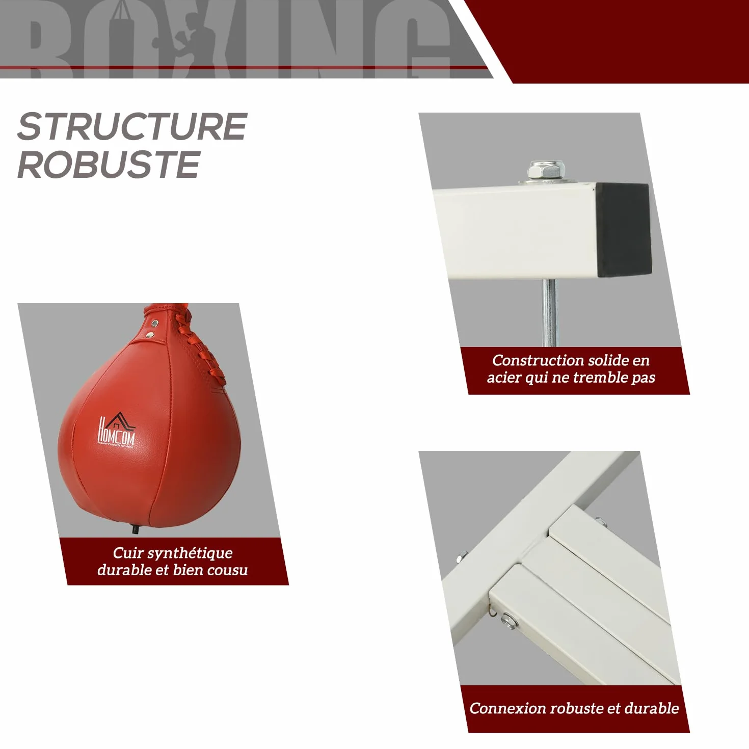 HOMCOM Soporte para saco de boxeo sobre pies autoportantes 2 en 1 con bulbo de velocidad regulable en altura plato redondo, robusto equipo de entrenamiento de acero para el hogar blanco