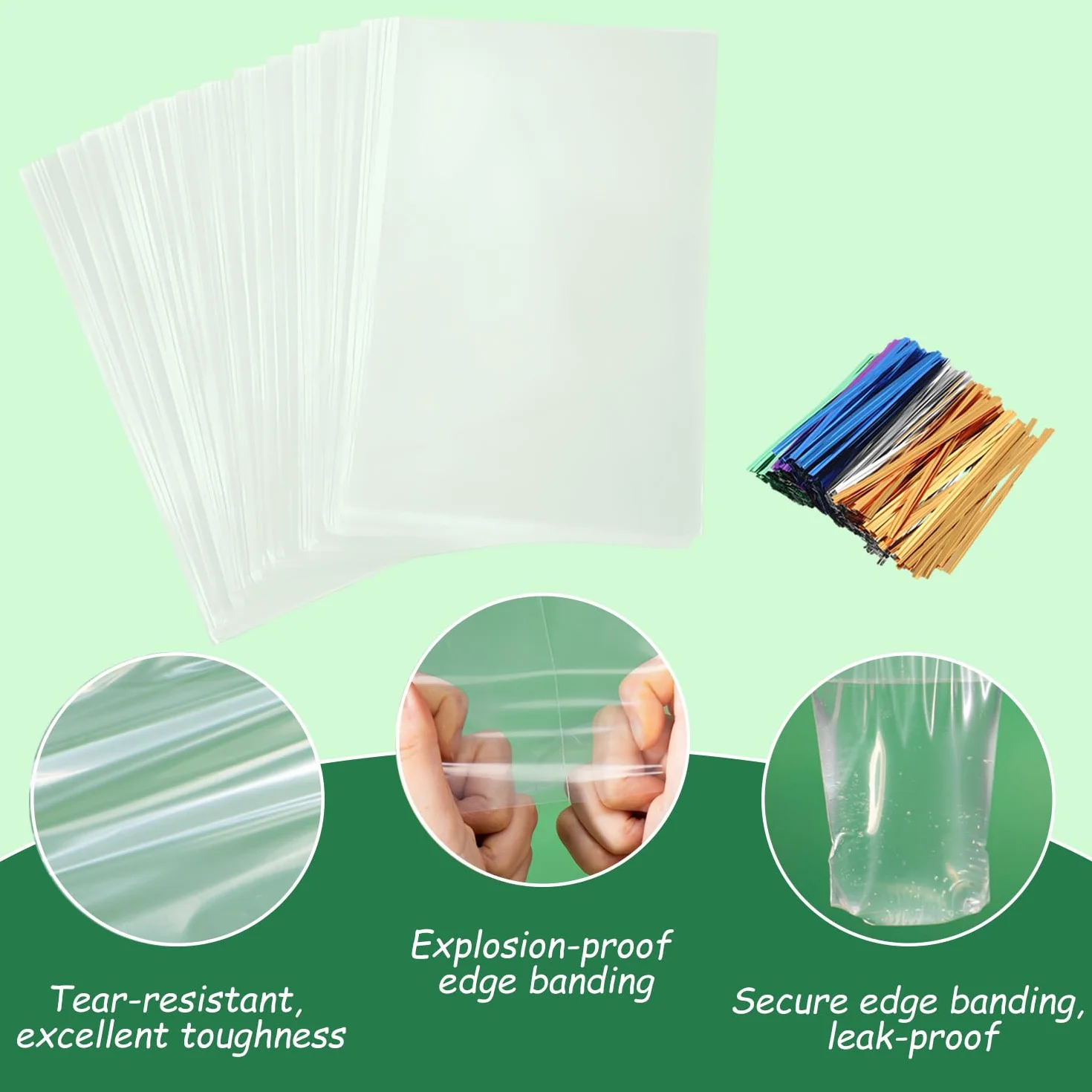 Bolsas De Celofán 10 x 16 cm Transparentes para Regalos con Cintas Metálicas 100 Piezas