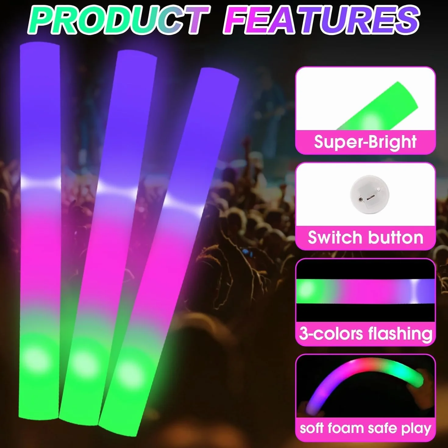 30 palos de espuma led de para conciertos, juguetes led para niños, juego de luces para fiestas, bodas, celebraciones, cumpleaños, festejos