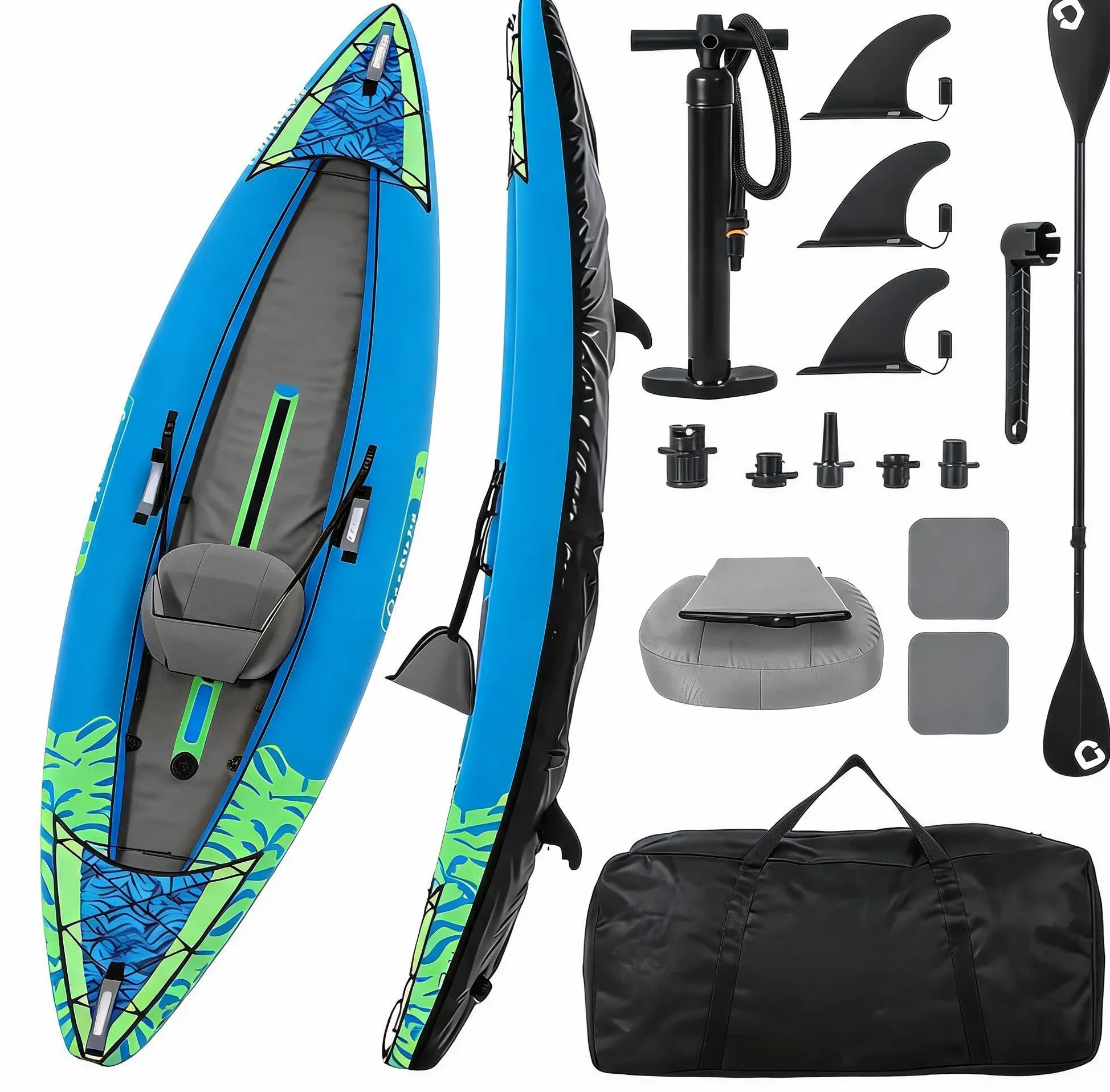 GarveeTech Kayak Inflable 1 Plaza, 900D Antipinchazos, 300x93x40 cm | Kayak inflable 1 plaza, 900D resistente a pinchazos, para lago y río, 300 x 93 x 40 cm