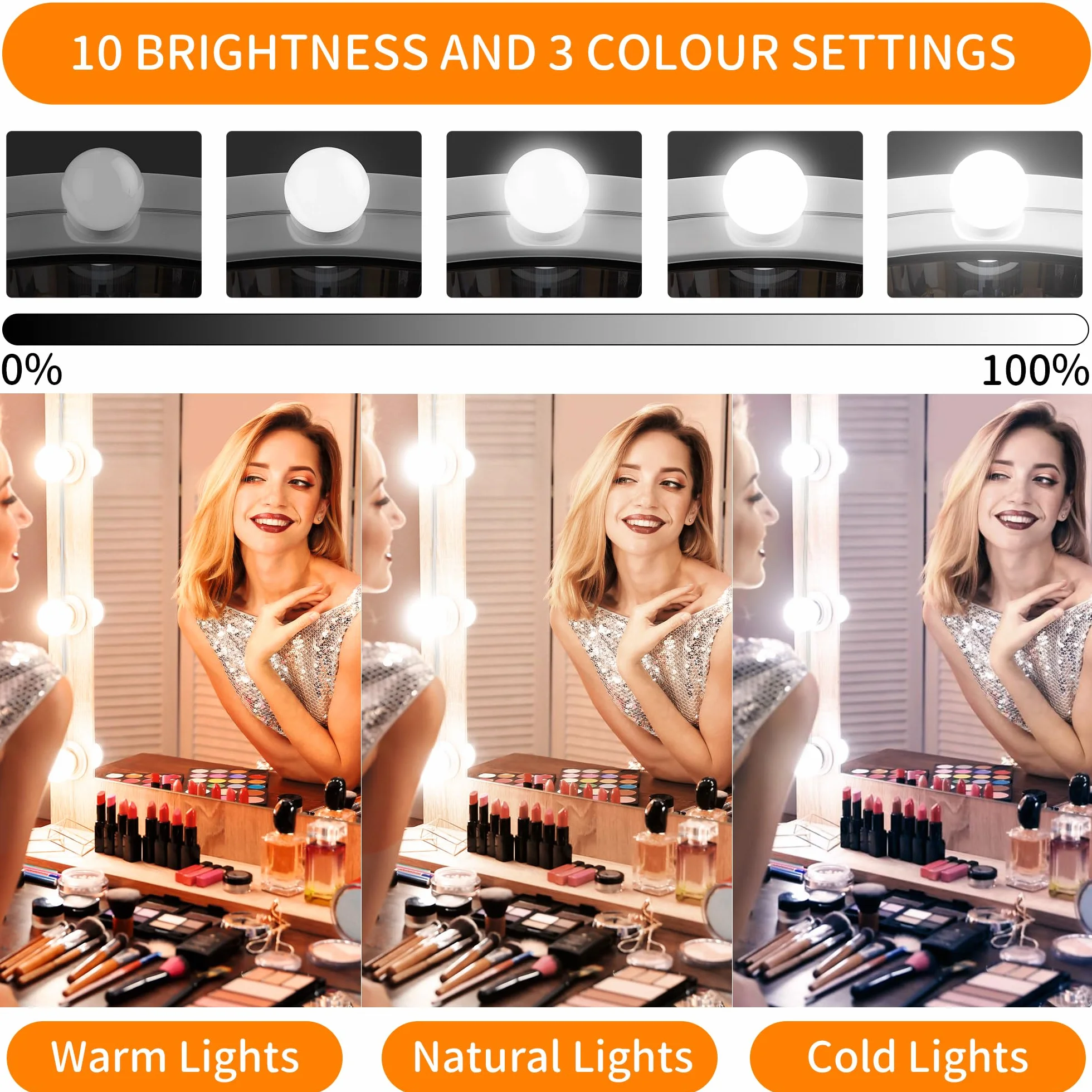 daphomeu LED Espejo Luz 3 Colores, Regulable, Lámpara de Tocador, Espejo Cosmético de Baño