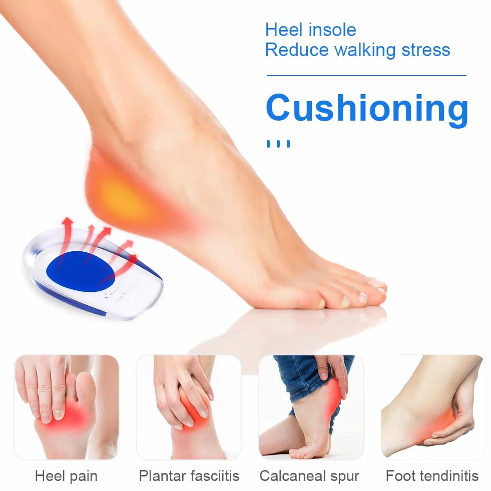 ACWOO Taloneras de Silicona, 2 Pares Plantillas de Talón Gel, Almohadillas para Fascitis Plantar, Reducir Golpes y Aliviar Dolor (S)