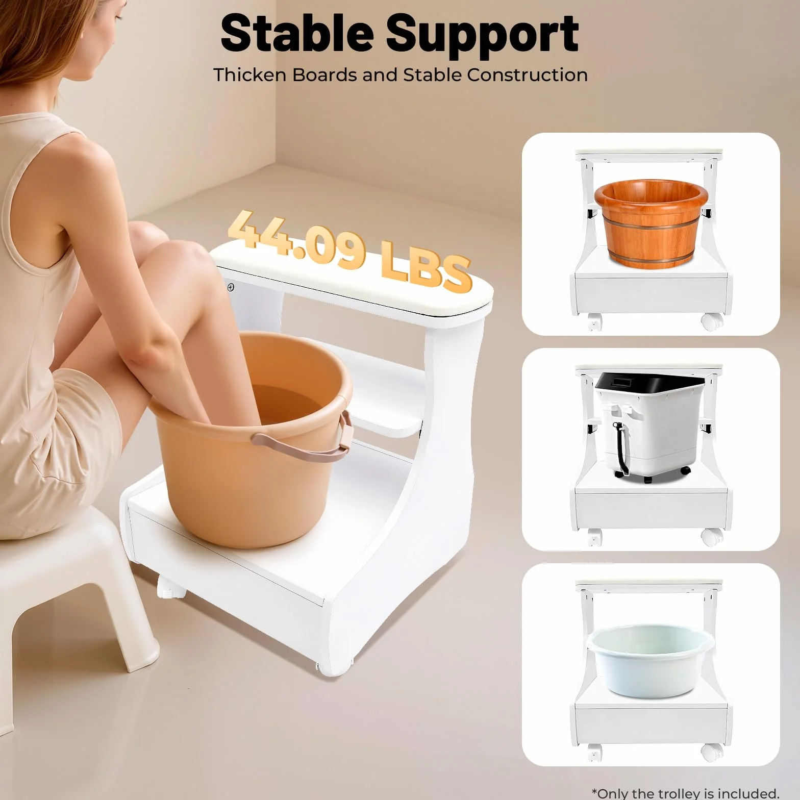 Taburete de Pedicura con Ruedas Reposapiés Blanco para Salón de Belleza