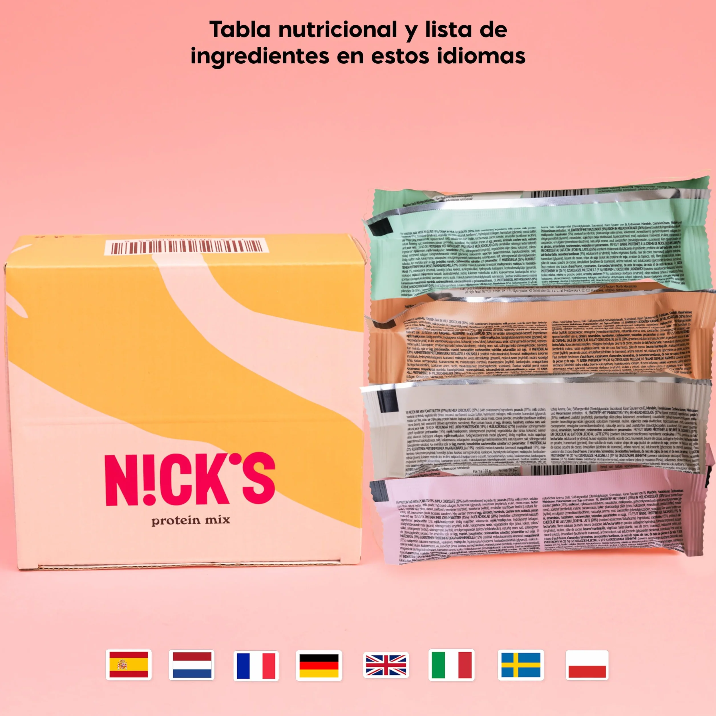 NICKS Mix de Barritas Proteina Keto Protein Bar Chocolate 4g Carbohidratos Netos 15g Proteina 5g Colageno Sin Azucar Low Carb Snacks Sin Gluten 9x50g