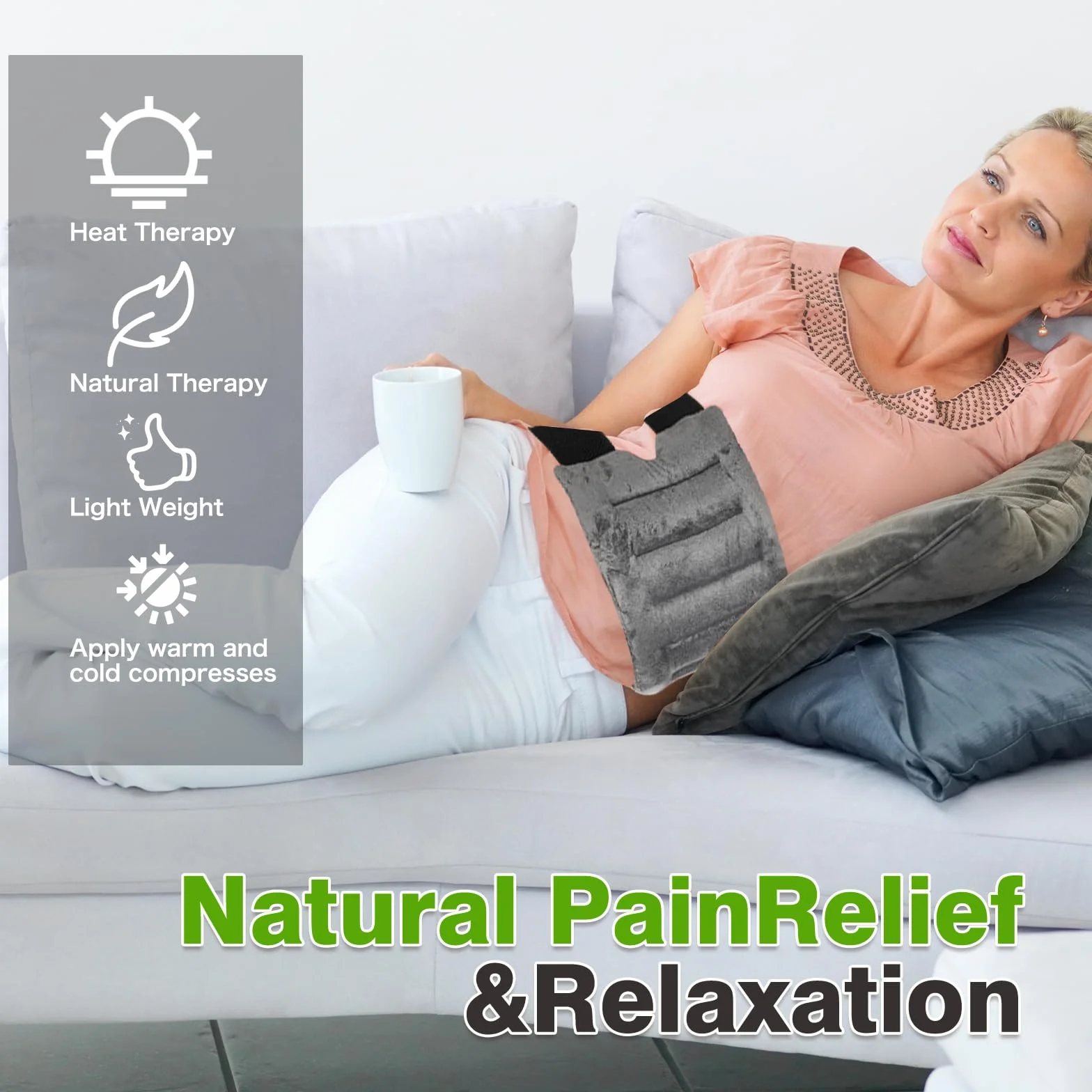 Almohada caliente microondas semillas lavanda hierbas naturales alivio dolor gris
