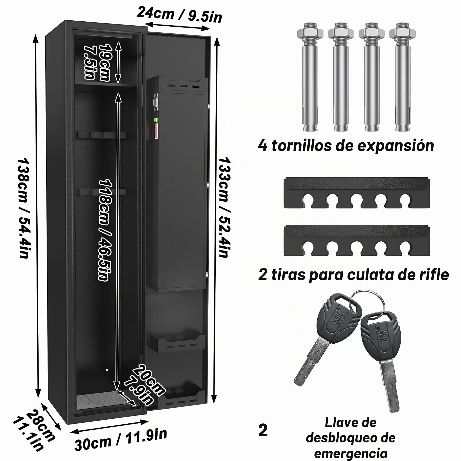 UISEBRT Armario para armas 3-5 rifles con cerradura electrónica y huella digital, caja fuerte para armas largas y munición
