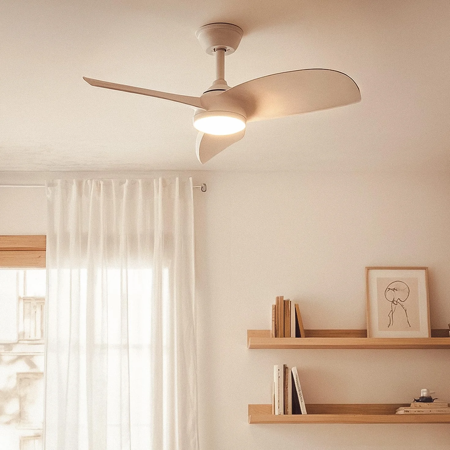 LEDKIA LIGHTING Ventilador de Techo Poros Evo Blanco 90 cm LED CCT Motor DC 30W 6 Velocidades Mando