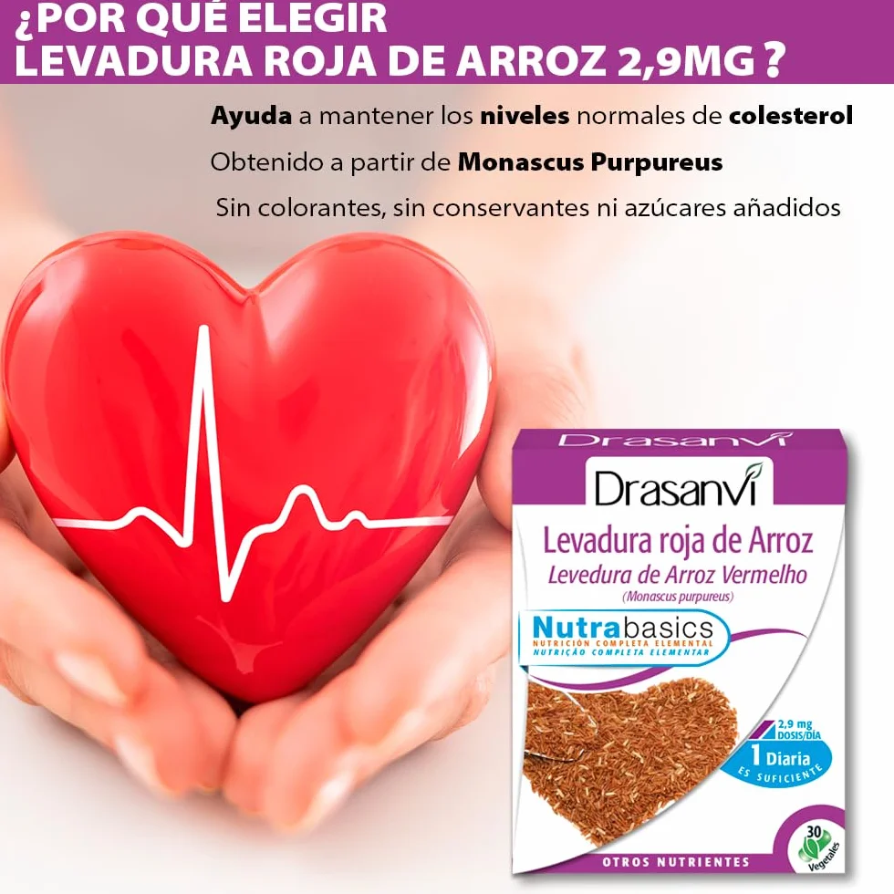 DRASANVI Levadura Roja de Arroz Monascus purpureus 2,9 mg Monocolina K 30 Cápsulas