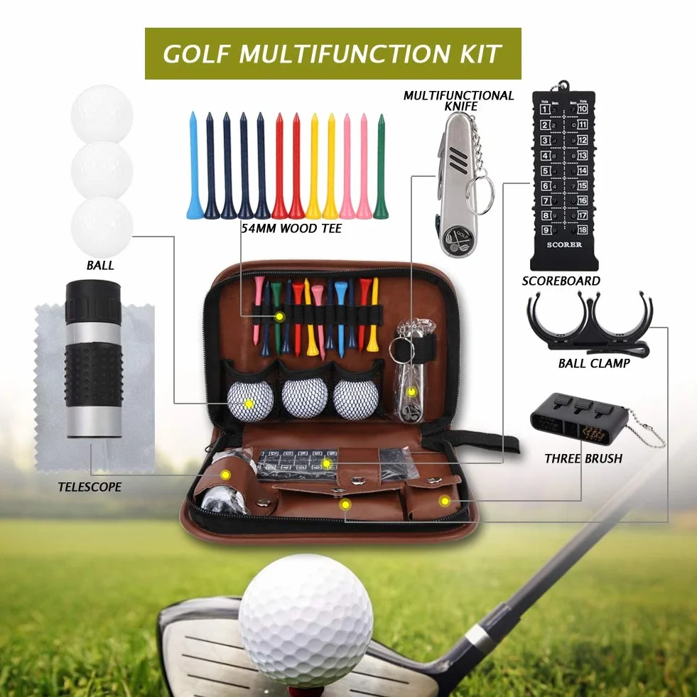 Bolsa de Accesorios de Golf 23x16x5 cm PU 3 Pelotas 12 Tees 54 mm