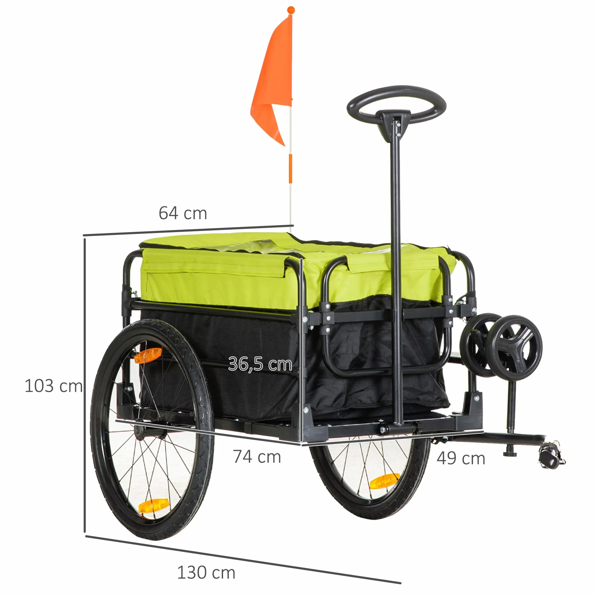 HOMCOM 2 en 1 Remolque de carga para bicicleta con neumáticos de 20 pulgadas, capacidad de carga de 40 kg, acero Oxford, 130 x 64 x 64/103 cm