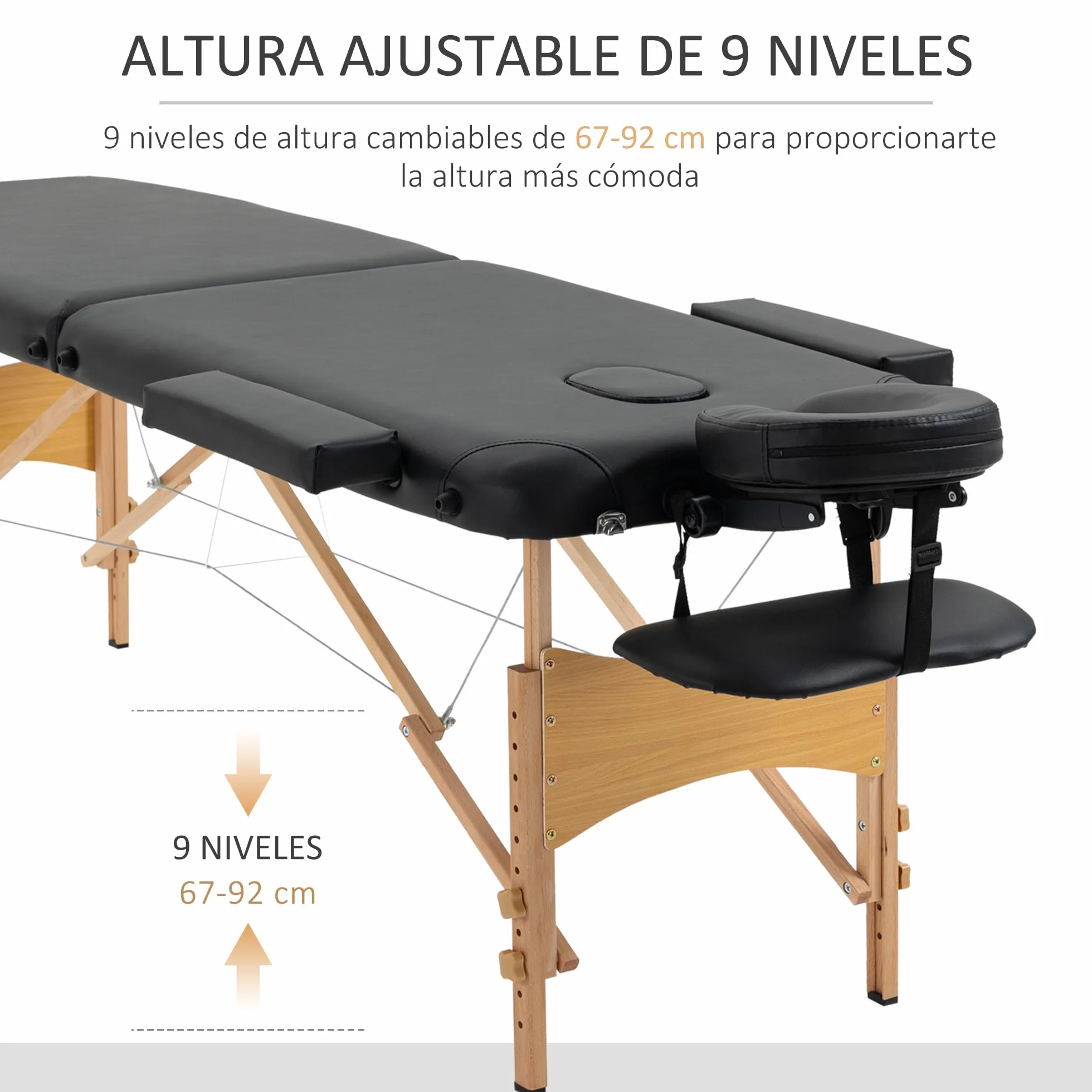 HOMCOM Camilla de Masaje Plegable 210x81 cm Profesional con Reposacabezas Extraíble y Bolsa de Transporte Negro