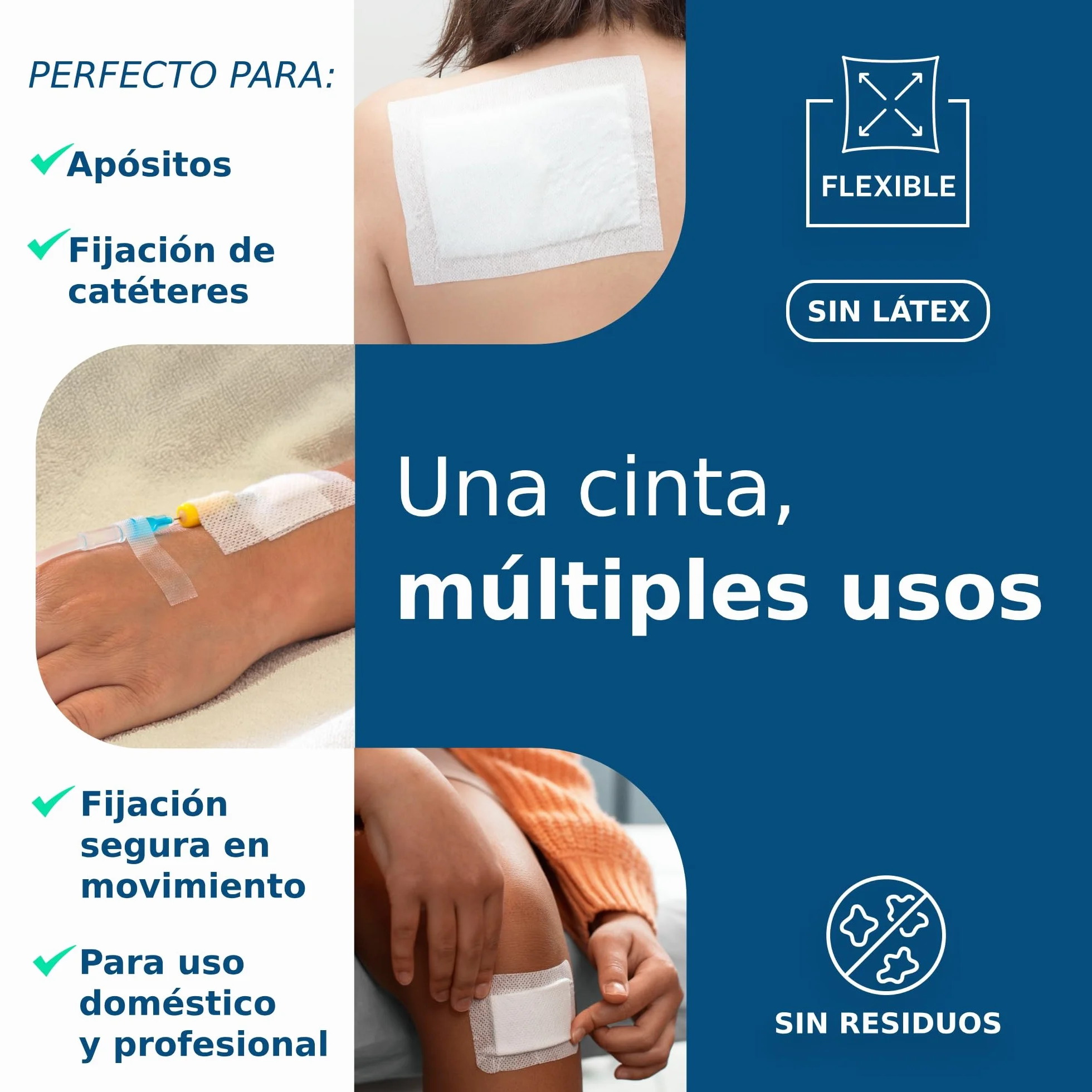 Esparadrapo médico 7,5 cm x 10 m | Cinta adhesiva TNT hipoalergénica transpirable para apósitos