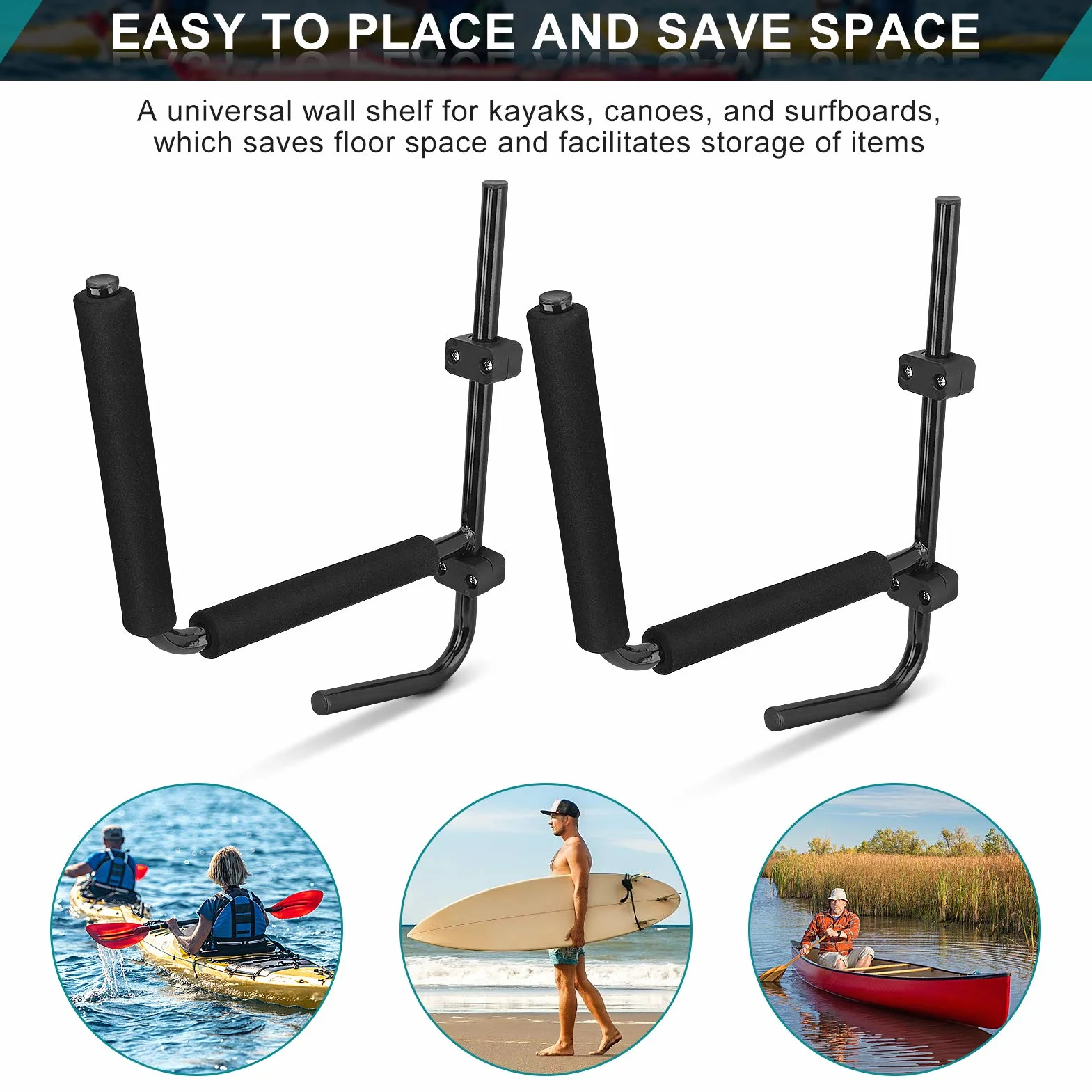 Ganchos para kayak soporte de pared 2 unidades negro