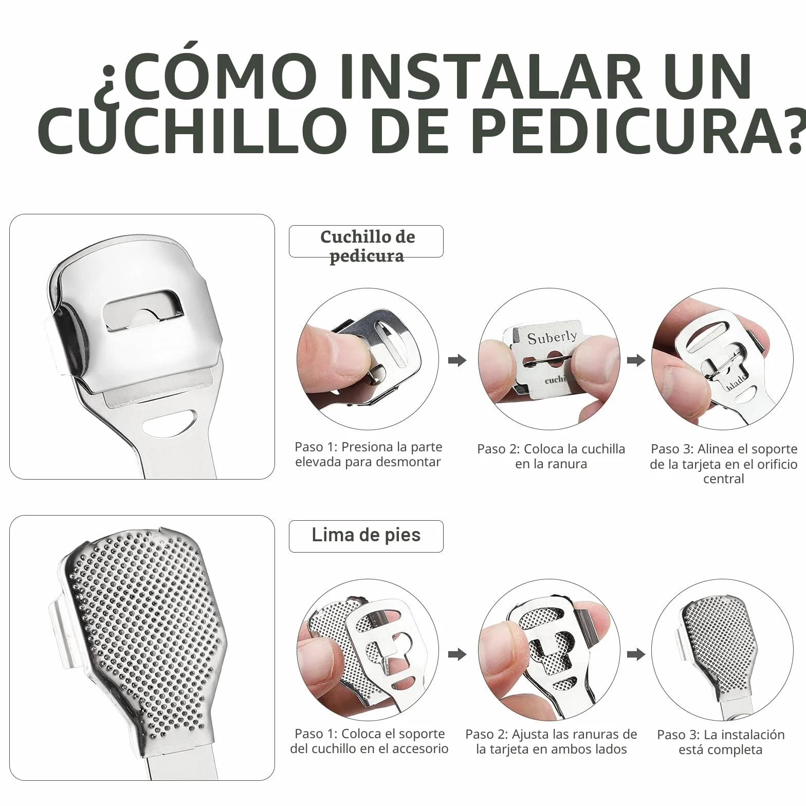 Eliminador Callos y Callosidades, Lima de Acero Inoxidable con 10 Cuchillas para Pedicura