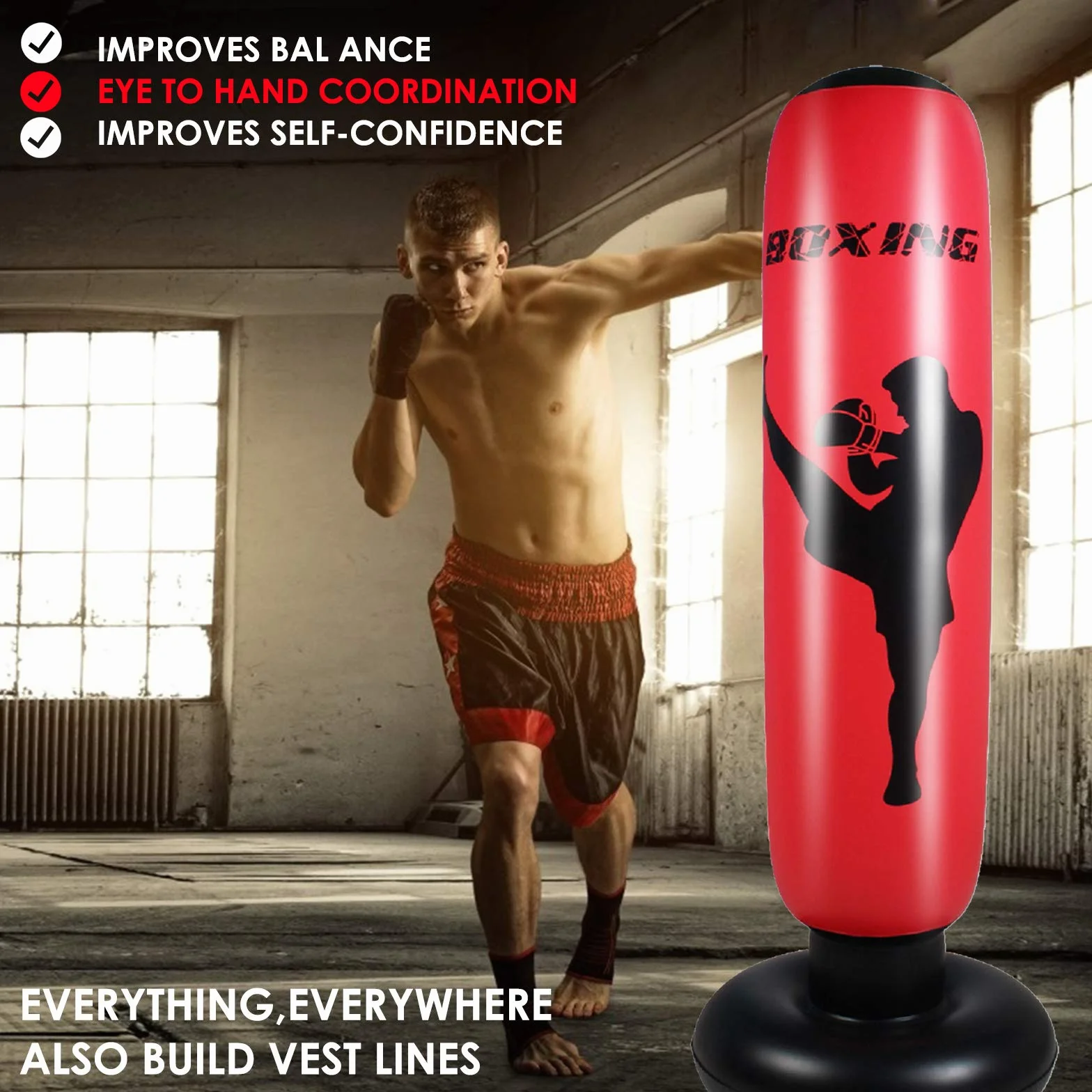 Saco de Boxeo Haokaini 170 cm Inflable de Pie para Fitness y Aliviar el Estrés