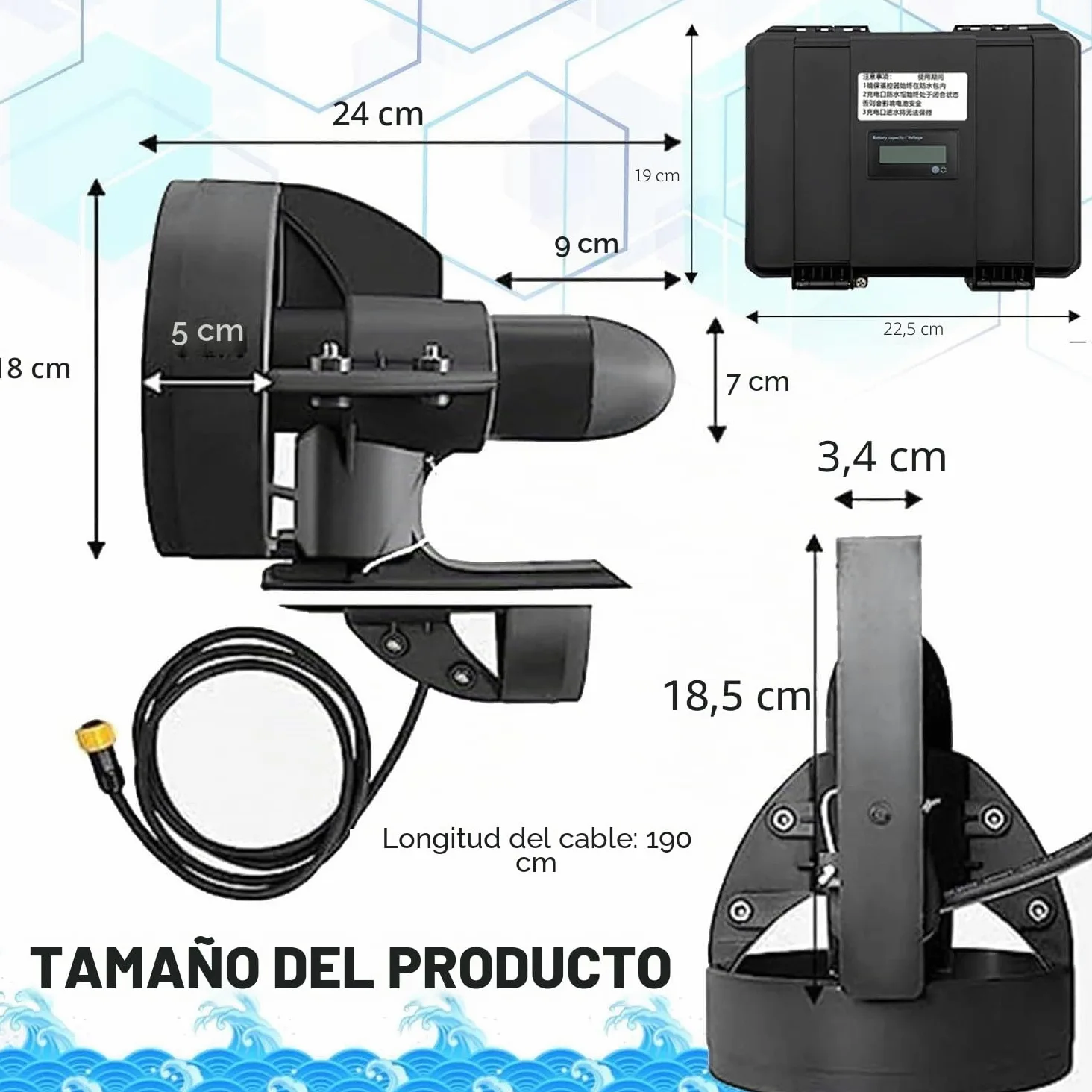 Kit de Propulsión Motorizada Eléctrica para Tablas de Surf - Motor Subacuático Recargable de 12V para Tablas de Surf, SUPs y Kayaks
