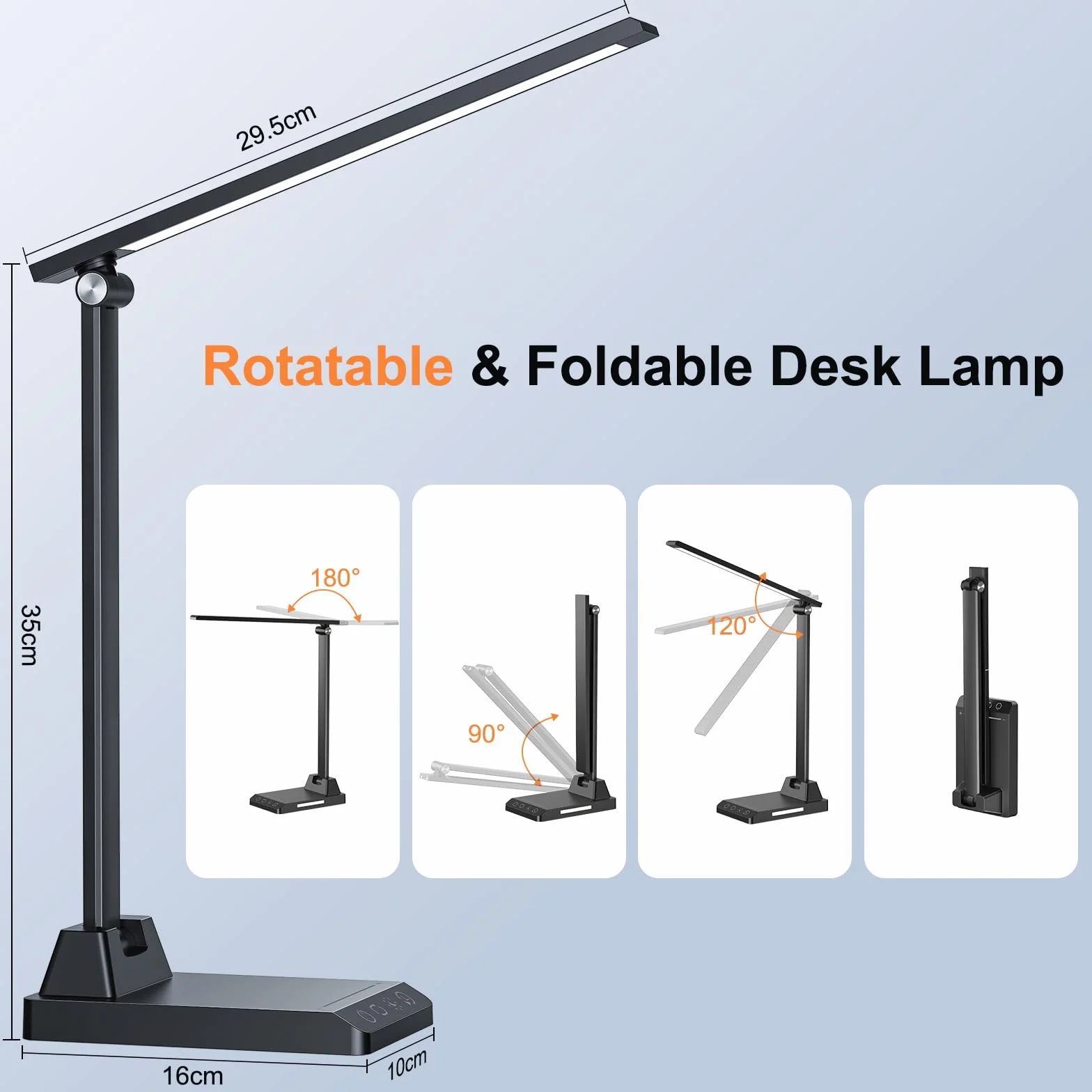 Lámpara Escritorio LED Flexo, 5 Modos, 10 Niveles Brillo, Temporizador 30/60min, Memoria, Negro
