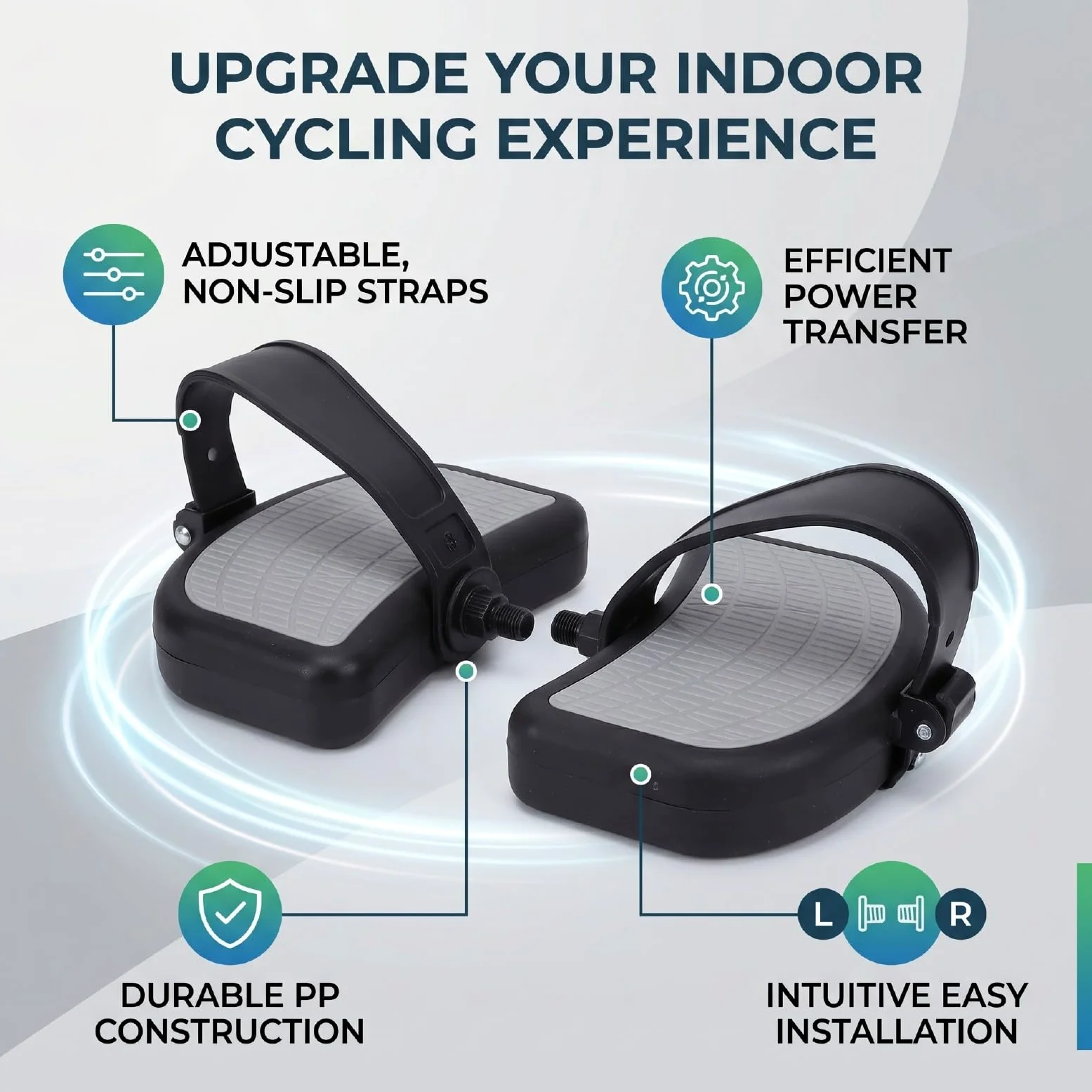 Cocoarm Pedal Ajustable para Bicicleta Estática, Pedales de Bicicleta Estática de PVC PP con Correa Ajustable y Superficie Texturizada Antideslizante, Paquete de 2 para Usuarios de Ciclismo en