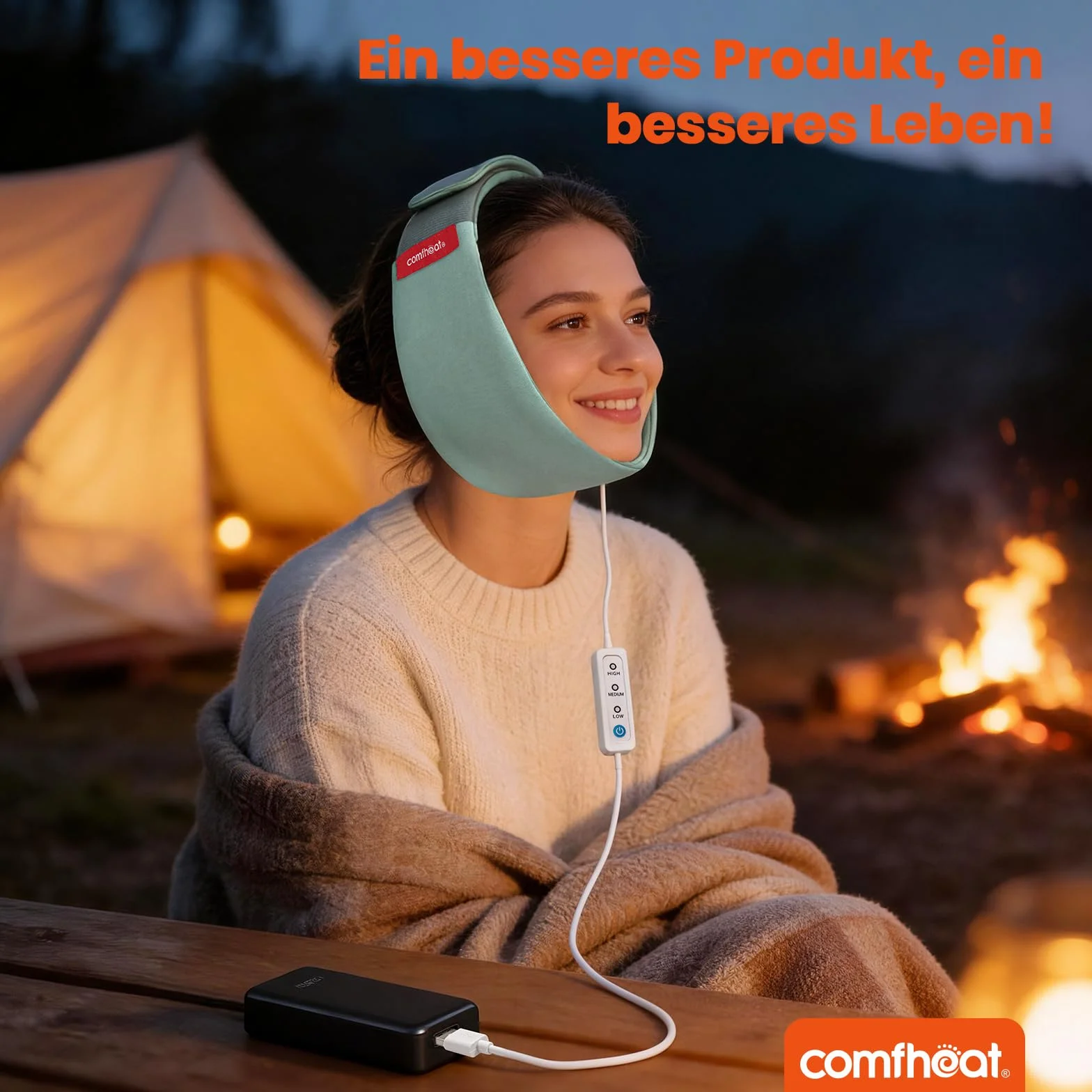 Máscara de calefacción facial USB para TMJ, 3 ajustes de calor ajustables
