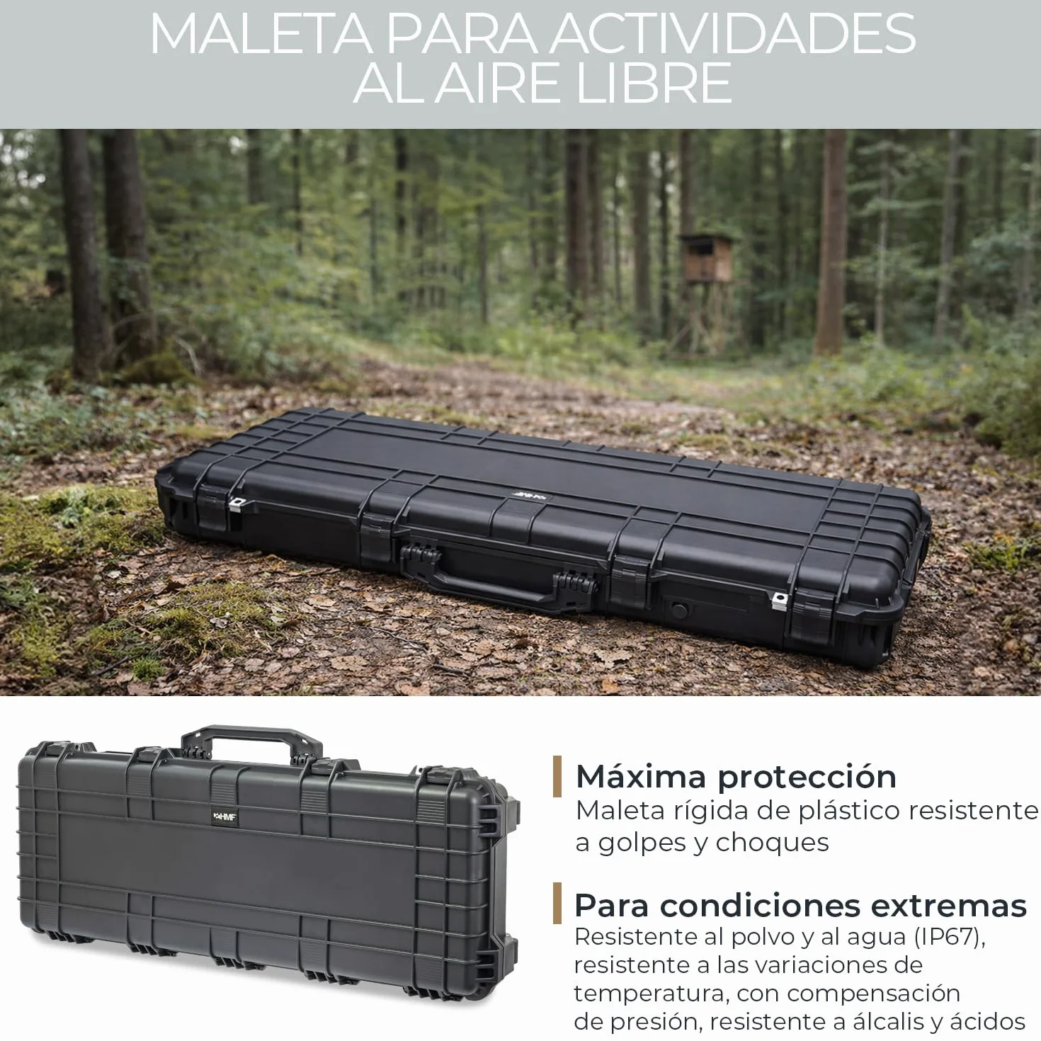 Maletín para Armas largas HMF Outdoor ODK200, Estuche Rifle Impermeable IP67 113x41x15.5 cm Negro