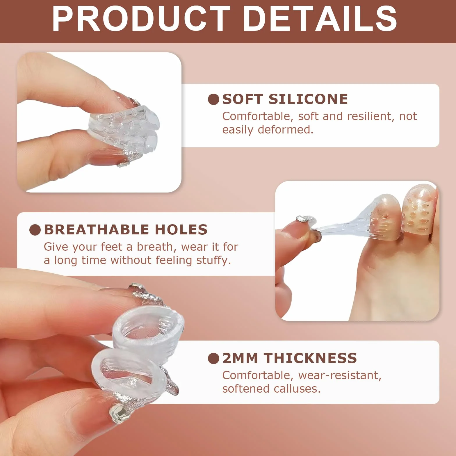 Protector Dedos Pies Silicona Transpirable 35 Piezas, Punteras para Callos, Ampollas, Alivio Dolor Fricción