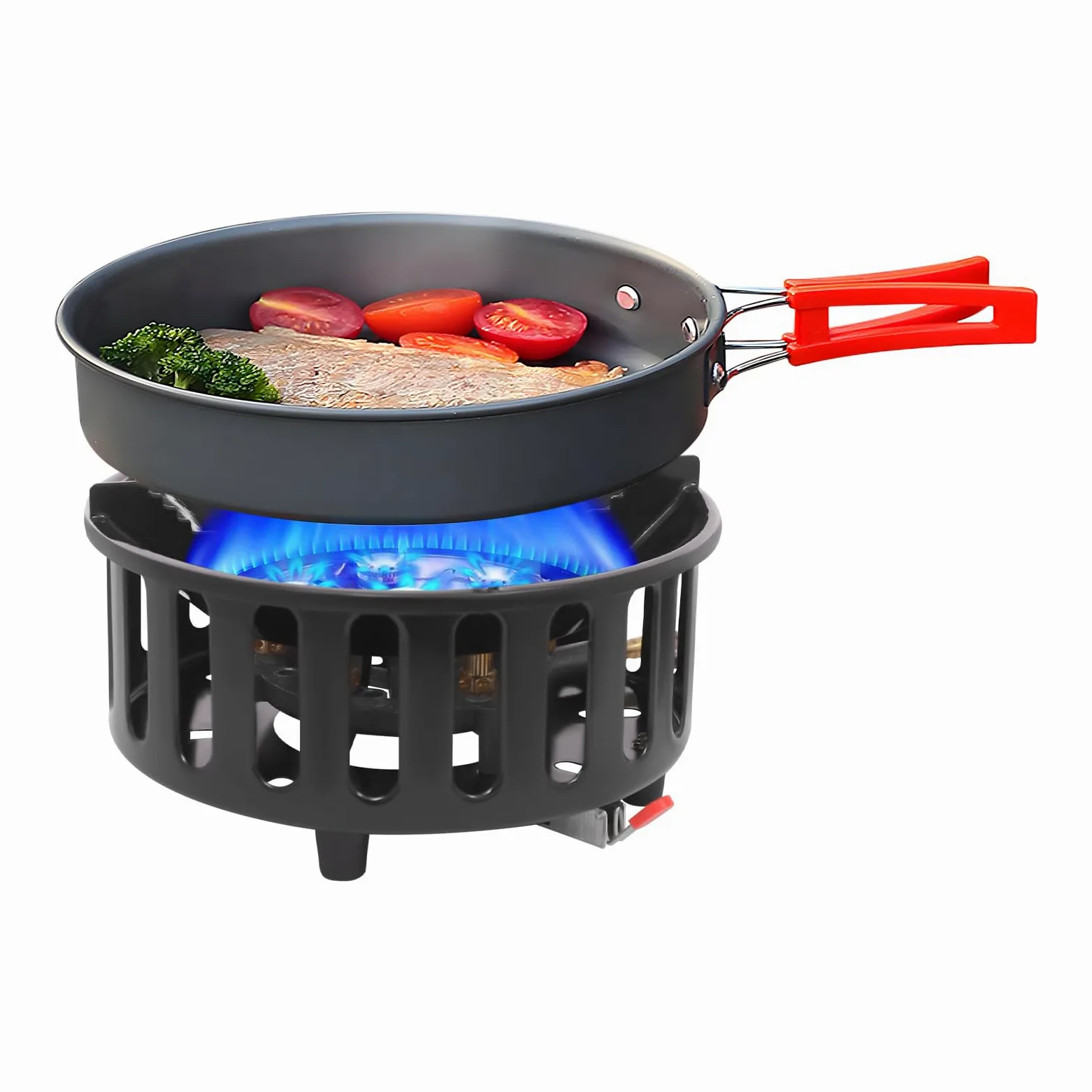 Hornillo portátil con 3 adaptadores, a prueba de viento, de gas, estufa de camping con encendido piezoeléctrico, estufa de gas portátil, para camping, trekking, senderismo, picnic